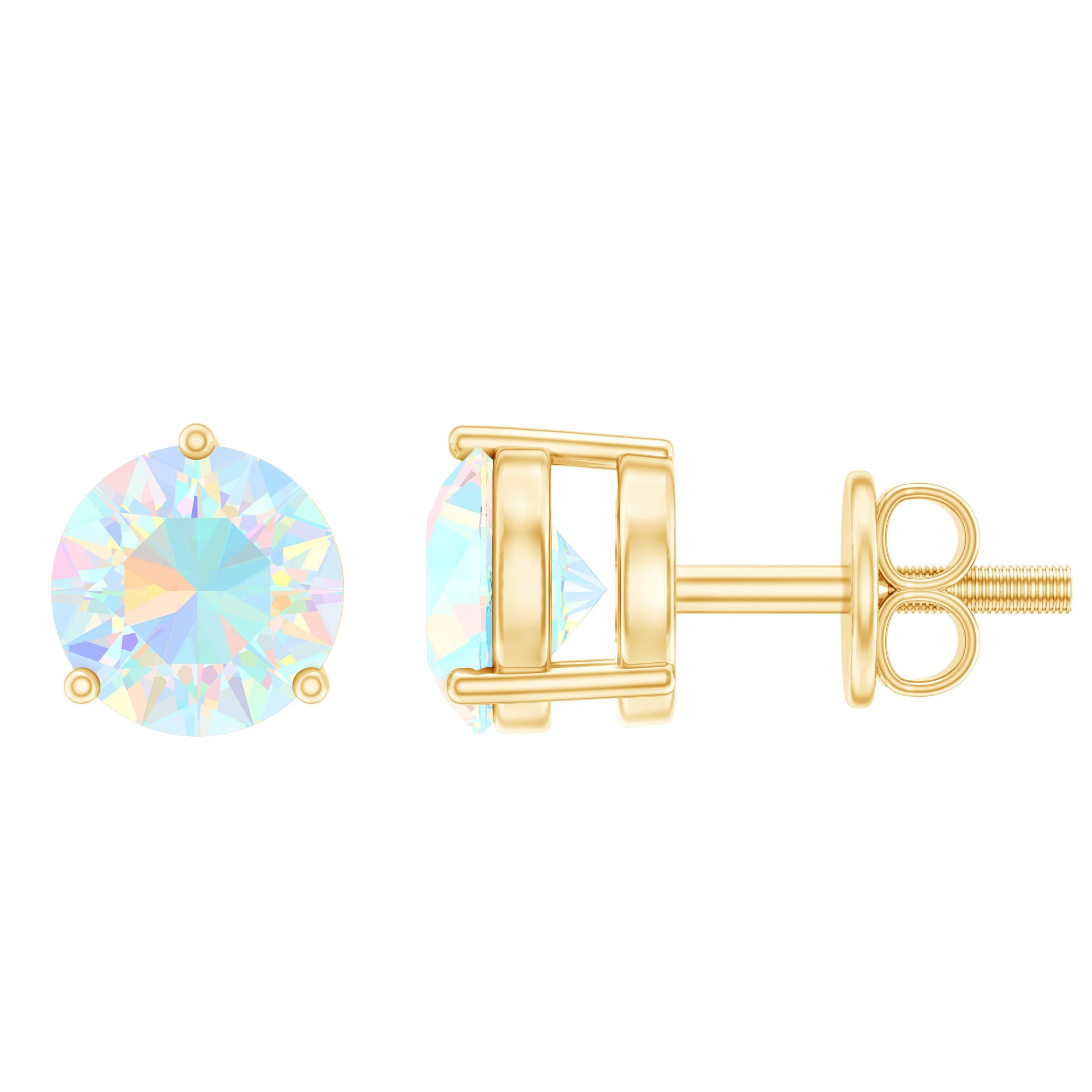 Minimalist Ethiopian Opal Solitaire Stud Earrings AAA - Rosec Jewels