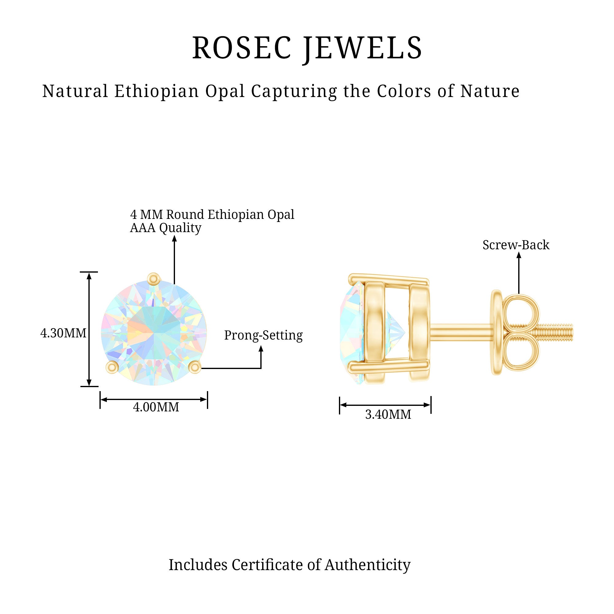 Minimalist Ethiopian Opal Solitaire Stud Earrings AAA - Rosec Jewels