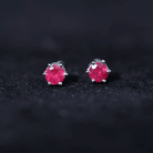 4 MM Genuine Ruby Solitaire Stud Earrings in 6 Prong Setting Ruby - ( AAA ) - Quality - Rosec Jewels