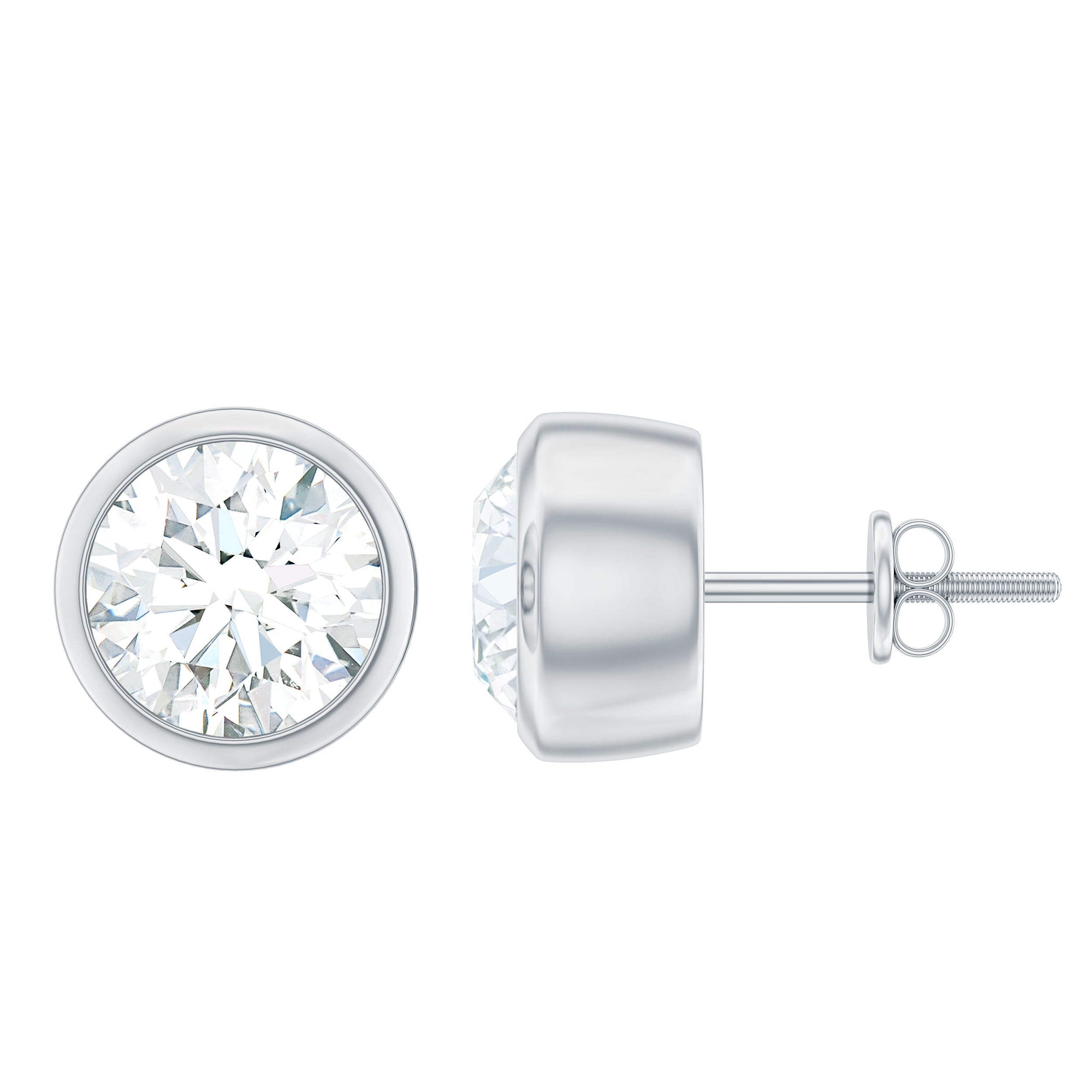 Certified Moissanite Solitaire Stud Earrings in Bezel Setting