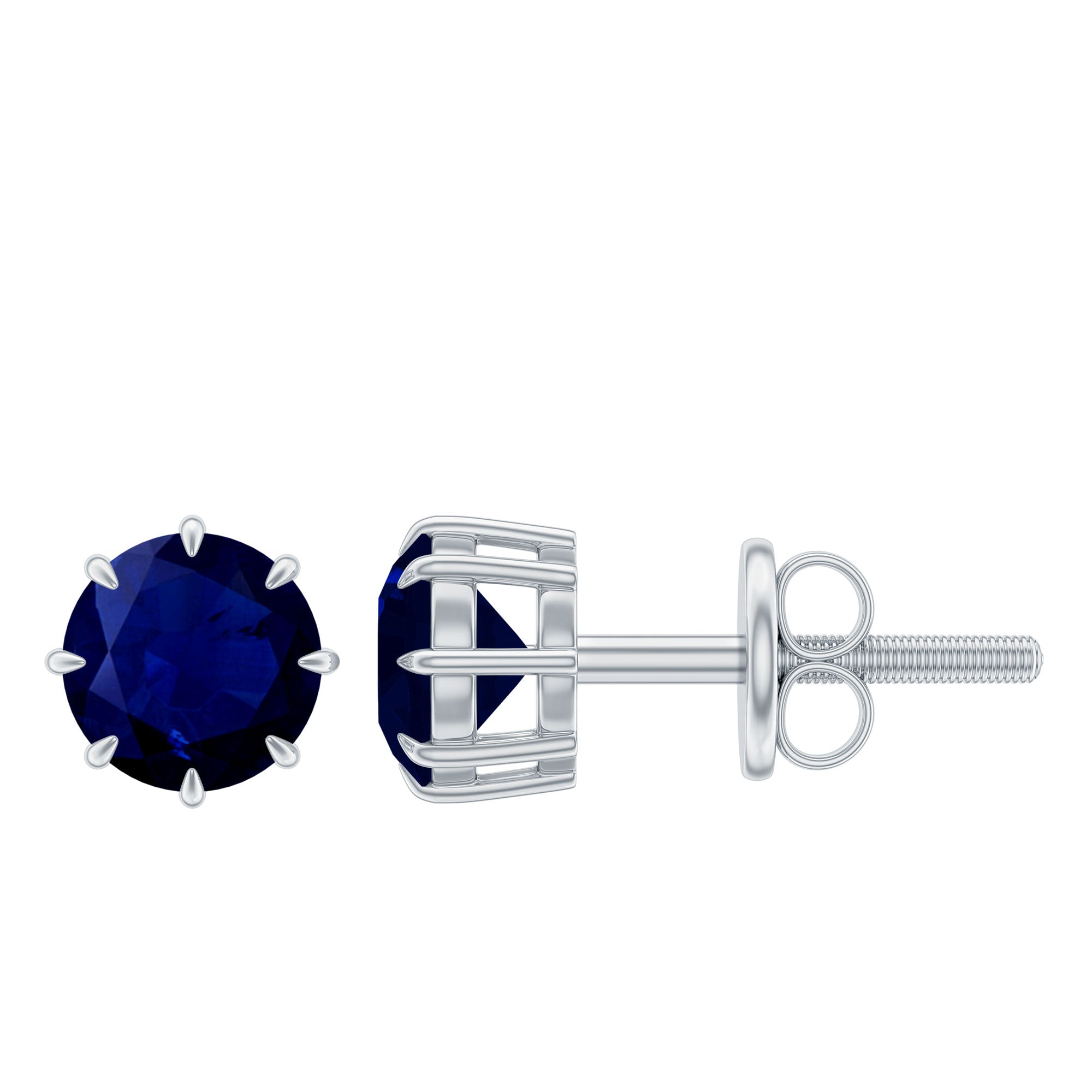 Natural Blue Sapphire Solitaire Stud Earrings in Claw Setting