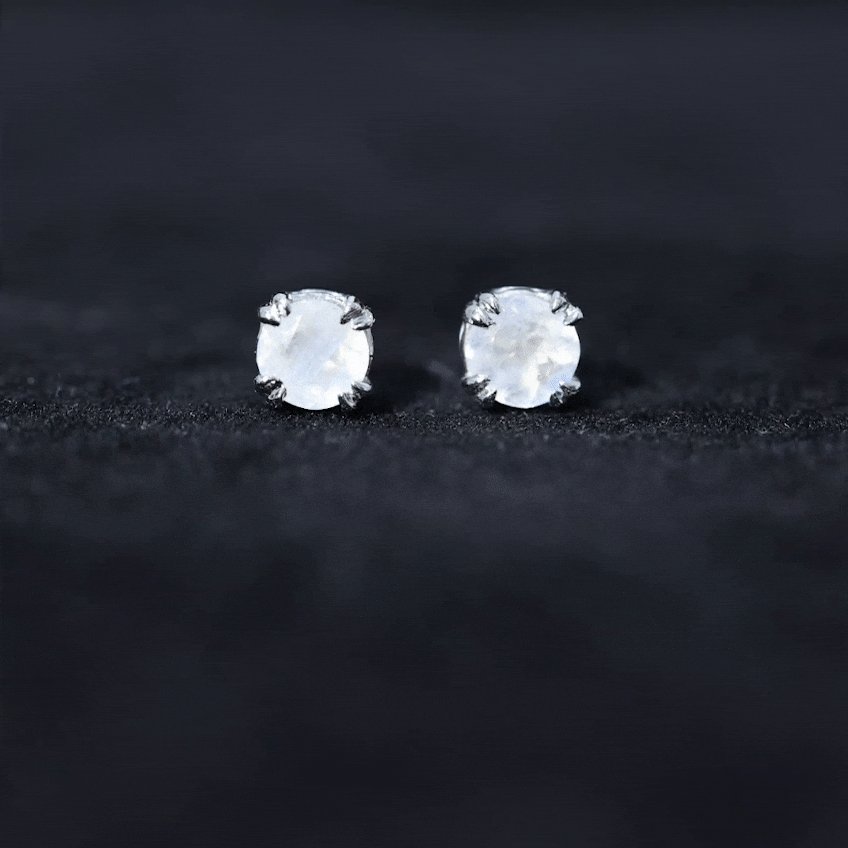 4.5 MM Moonstone Solitaire Stud Earrings in Double Claw Prong Setting Moonstone - ( AAA ) - Quality - Rosec Jewels