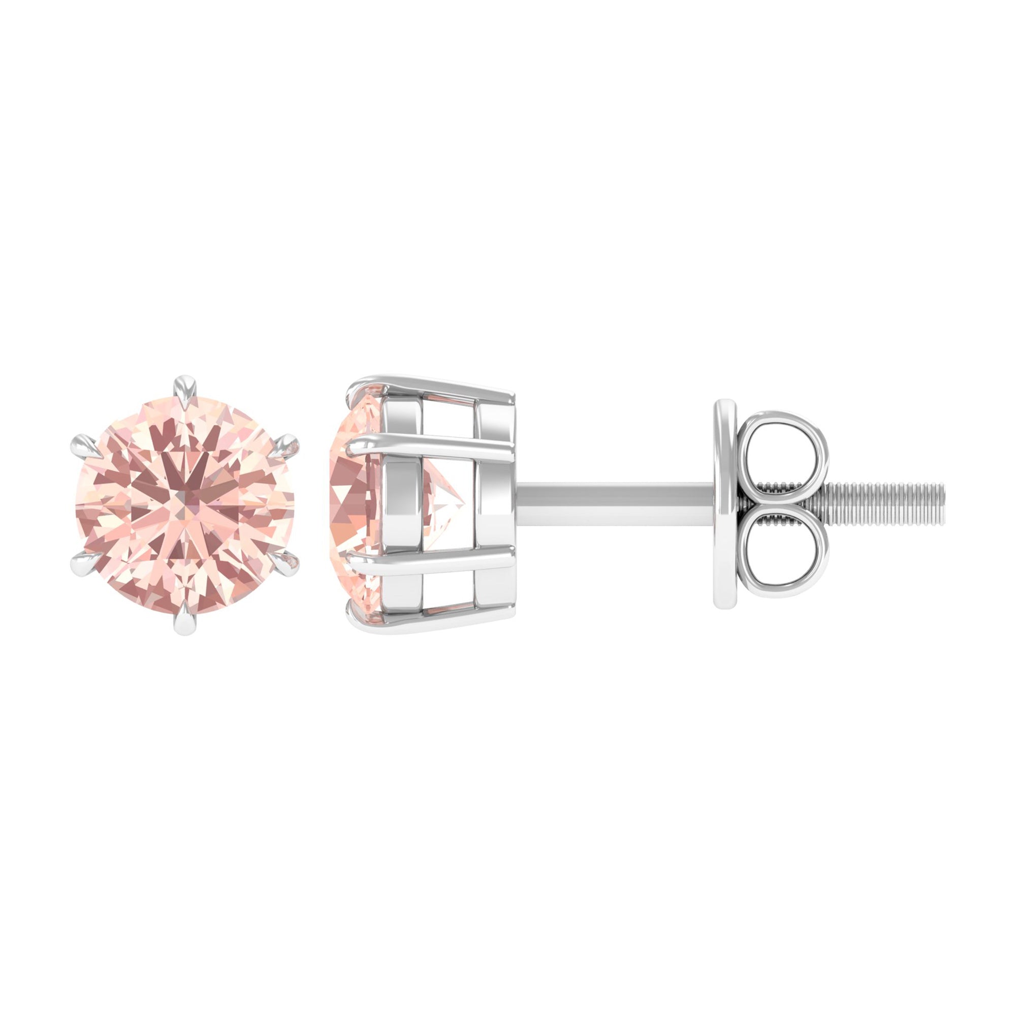4.5 MM Natural Morganite Solitaire Stud Earrings in 6 Claw Prong Setting