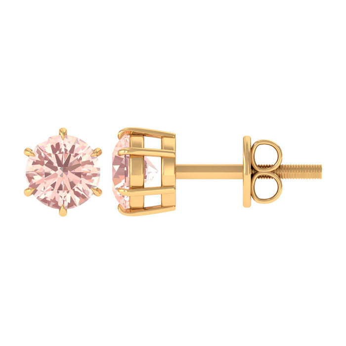 4.5 MM Natural Morganite Solitaire Stud Earrings in 6 Claw Prong Setting