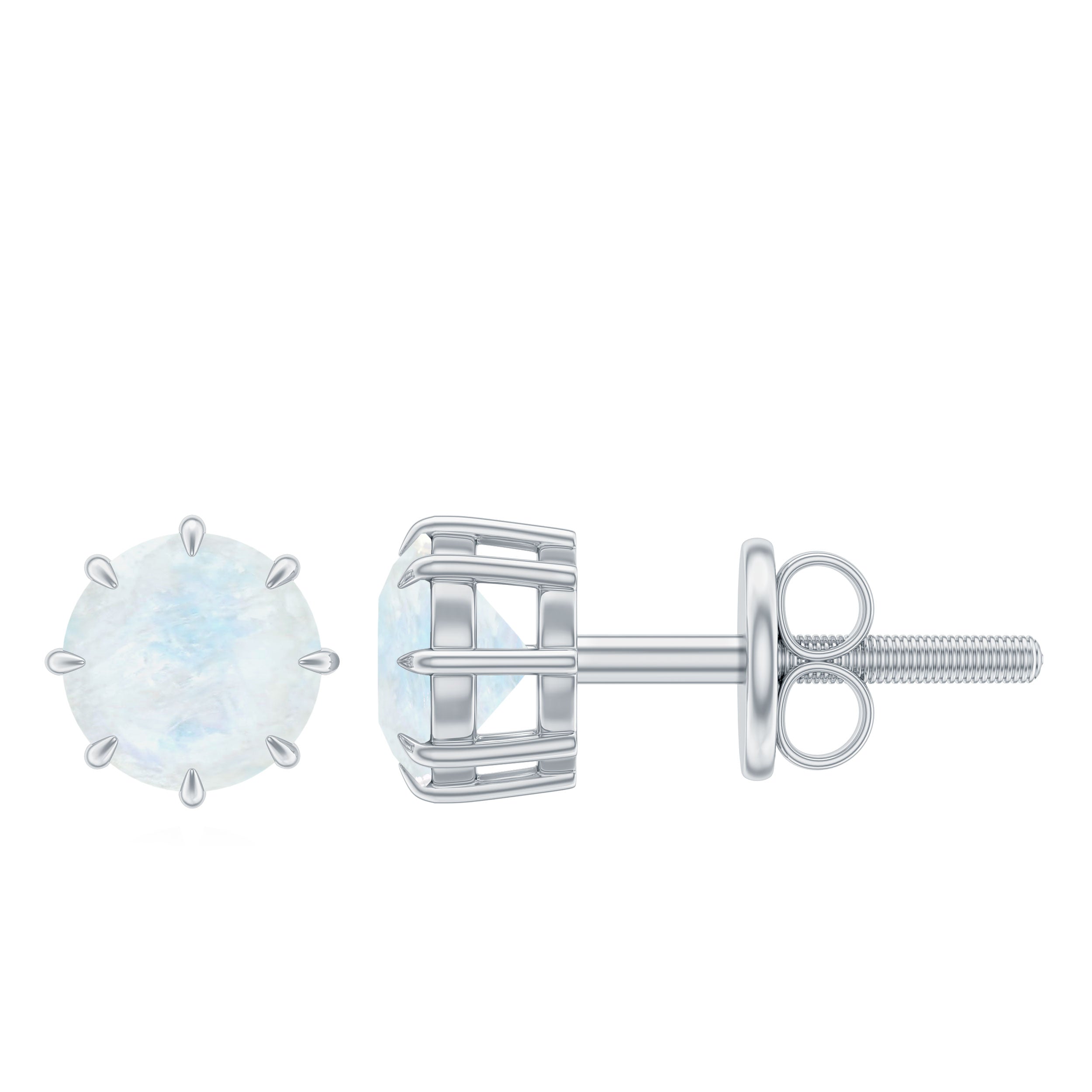4.5 MM Natural Moonstone Solitaire Stud Earrings in 8 Claw Prong Setting