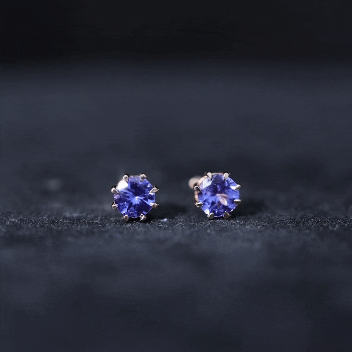 Natural Tanzanite Solitaire Stud Earrings in 8 Claw Prong Setting Tanzanite - ( AAA ) - Quality - Rosec Jewels