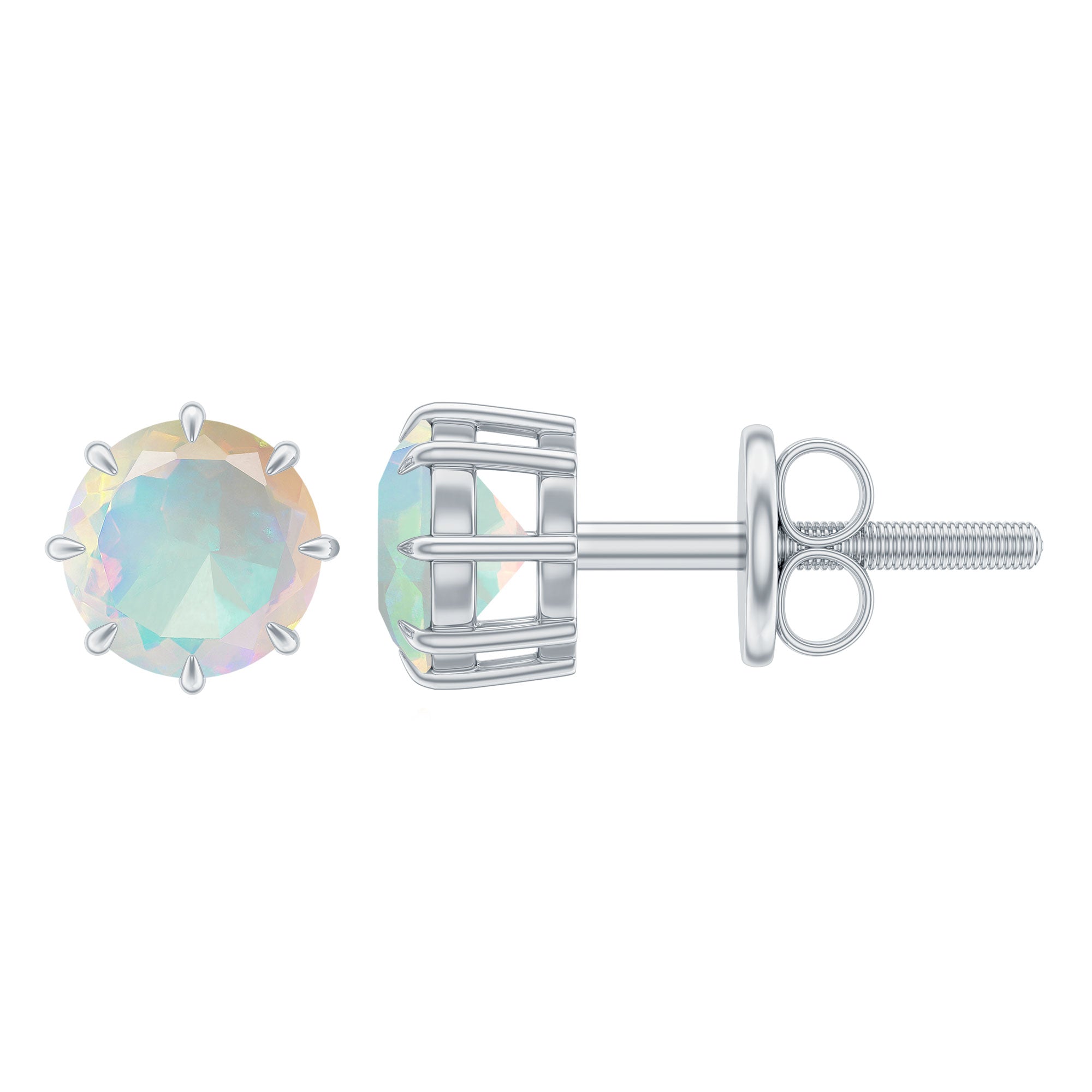 1 Carat Natural Ethiopian Opal Solitaire Stud Earrings AAA - Rosec Jewels