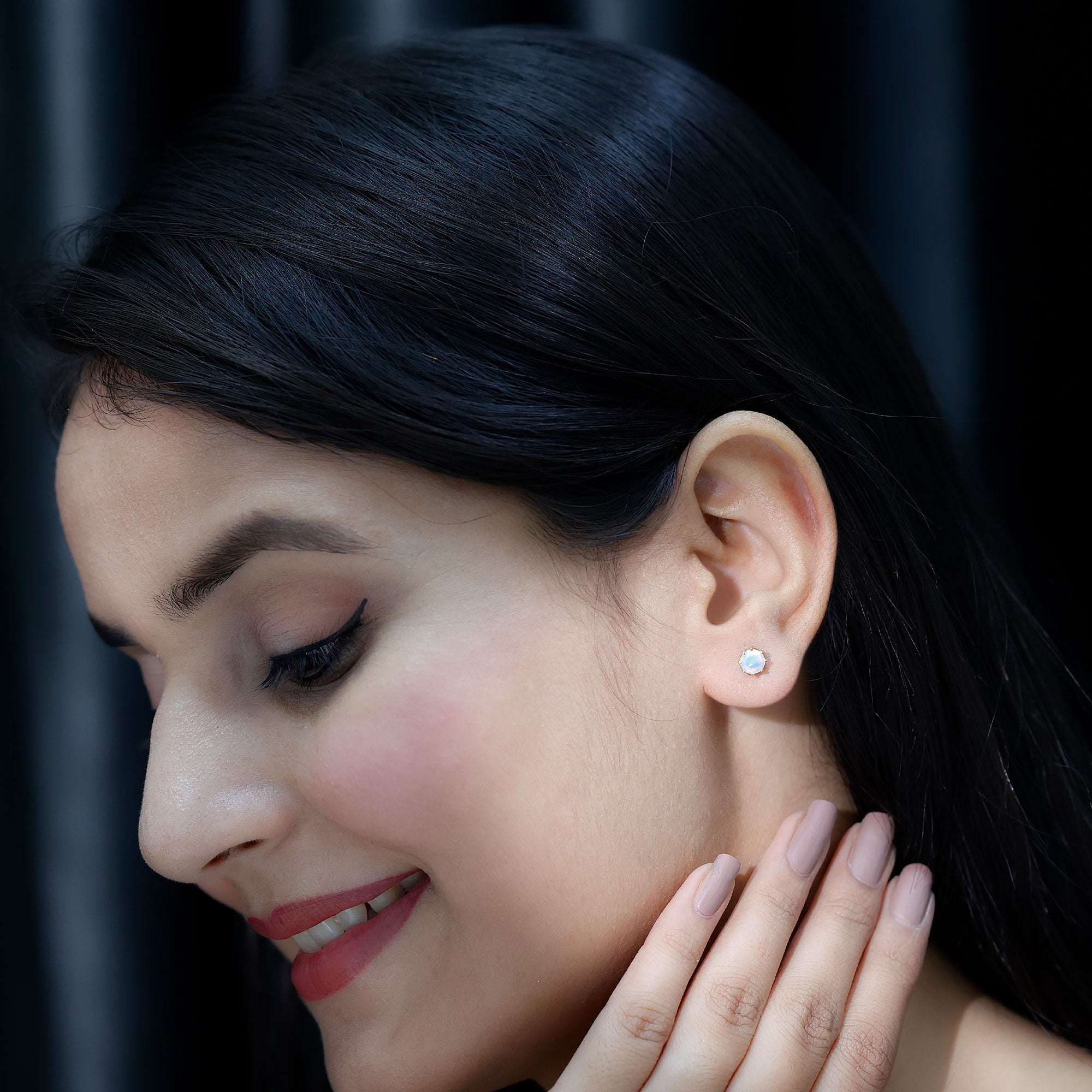 1 Carat Natural Ethiopian Opal Solitaire Stud Earrings AAA - Rosec Jewels
