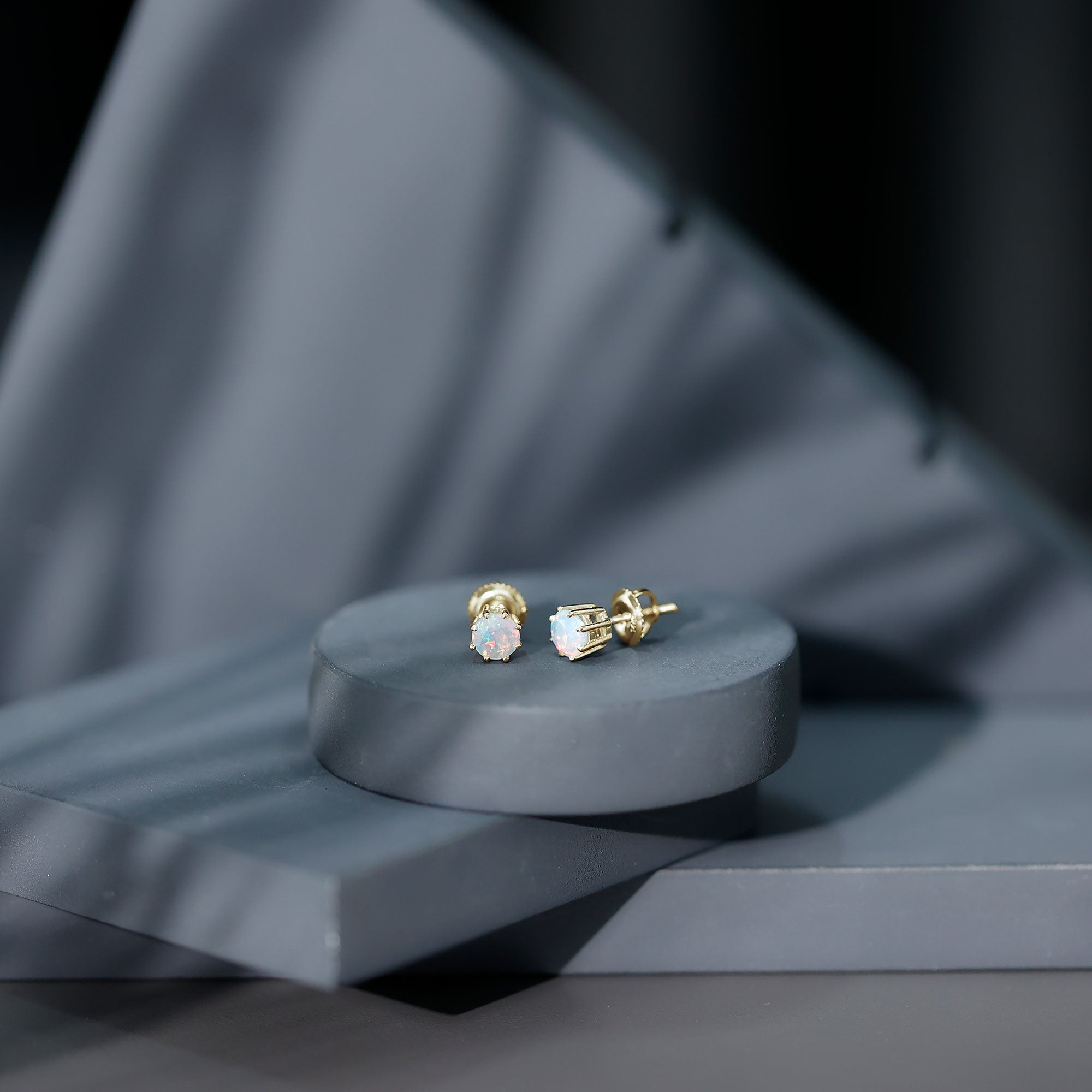 1 Carat Natural Ethiopian Opal Solitaire Stud Earrings AAA - Rosec Jewels