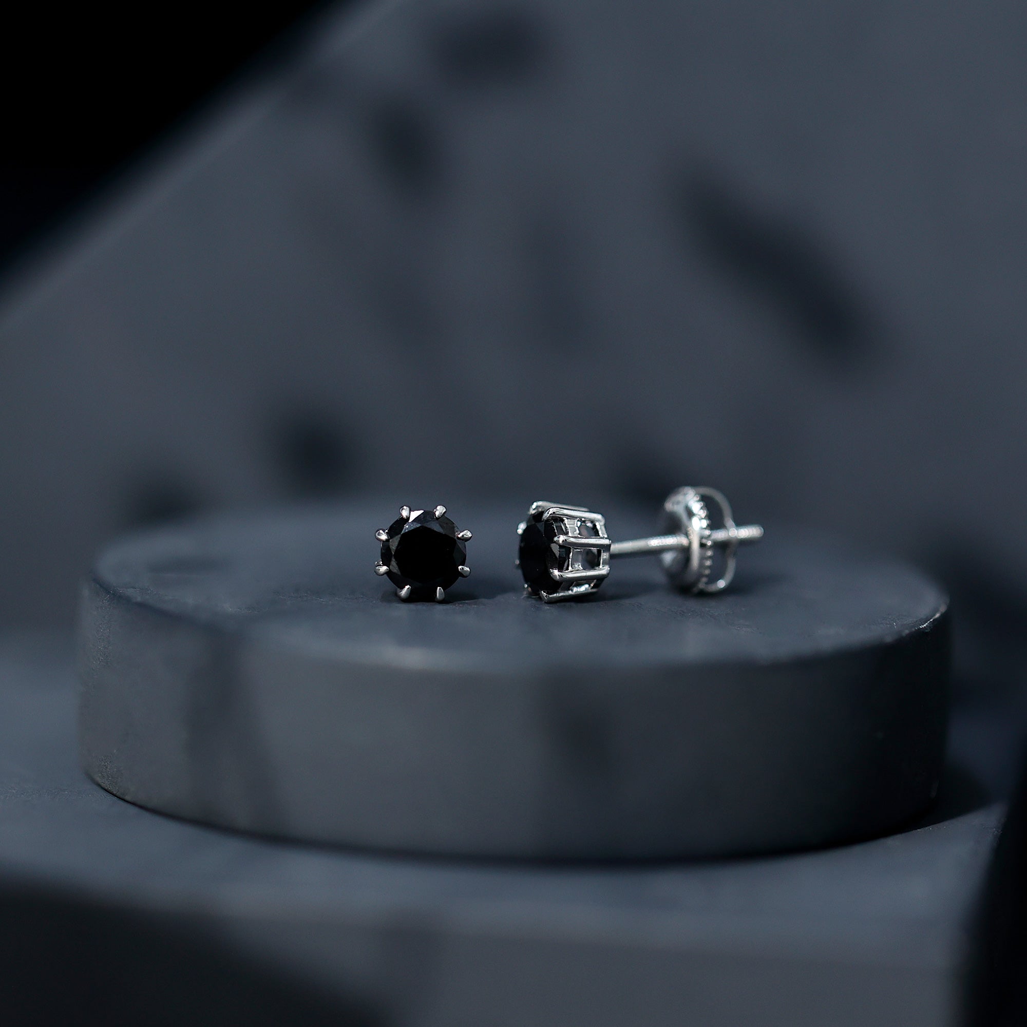 Solitaire 1.6 Carat Lab Created Black Diamond Stud Earrings AAAA ( Synthetic ) - Rosec Jewels