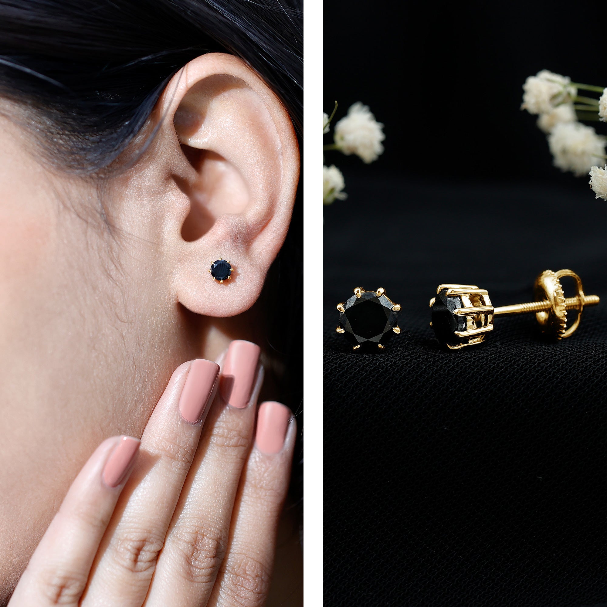 Solitaire 1.6 Carat Lab Created Black Diamond Stud Earrings AAAA ( Synthetic ) - Rosec Jewels
