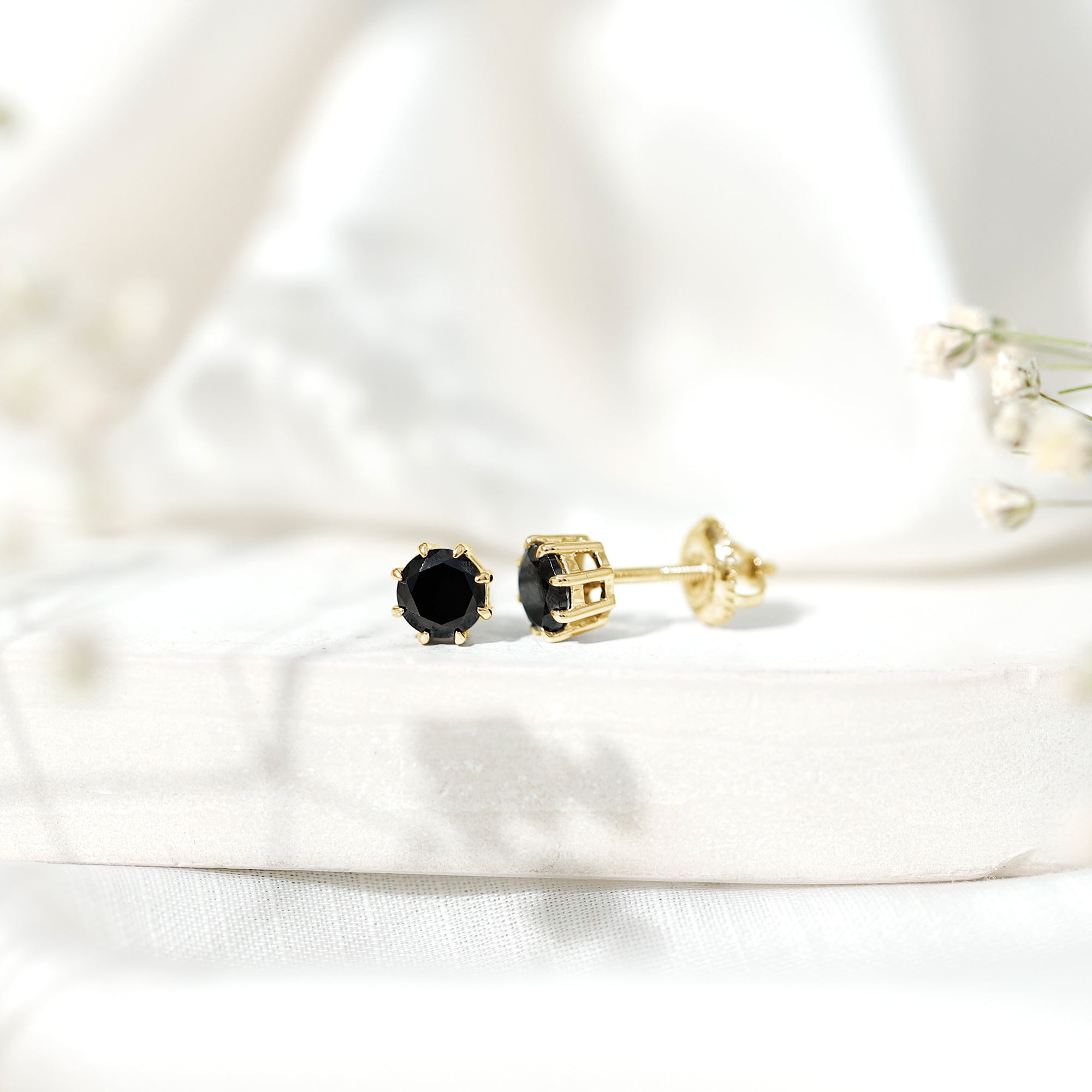 Solitaire 5MM Lab Created Black Diamond Stud Earrings AAAA ( Synthetic ) - Rosec Jewels