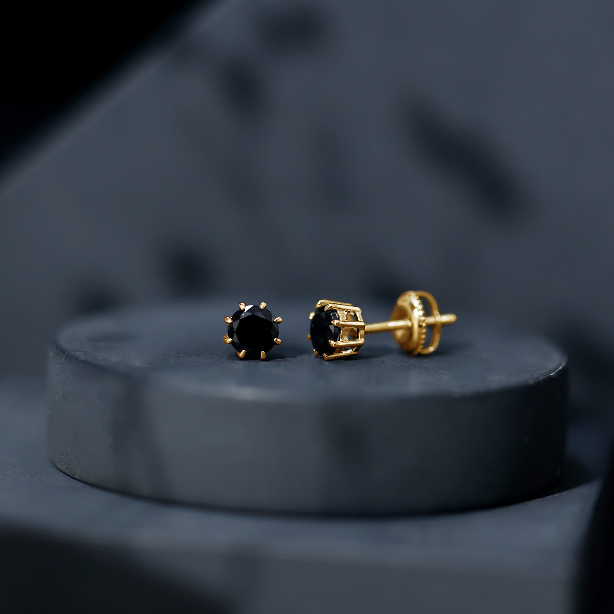 Solitaire 5MM Lab Created Black Diamond Stud Earrings AAAA ( Synthetic ) - Rosec Jewels