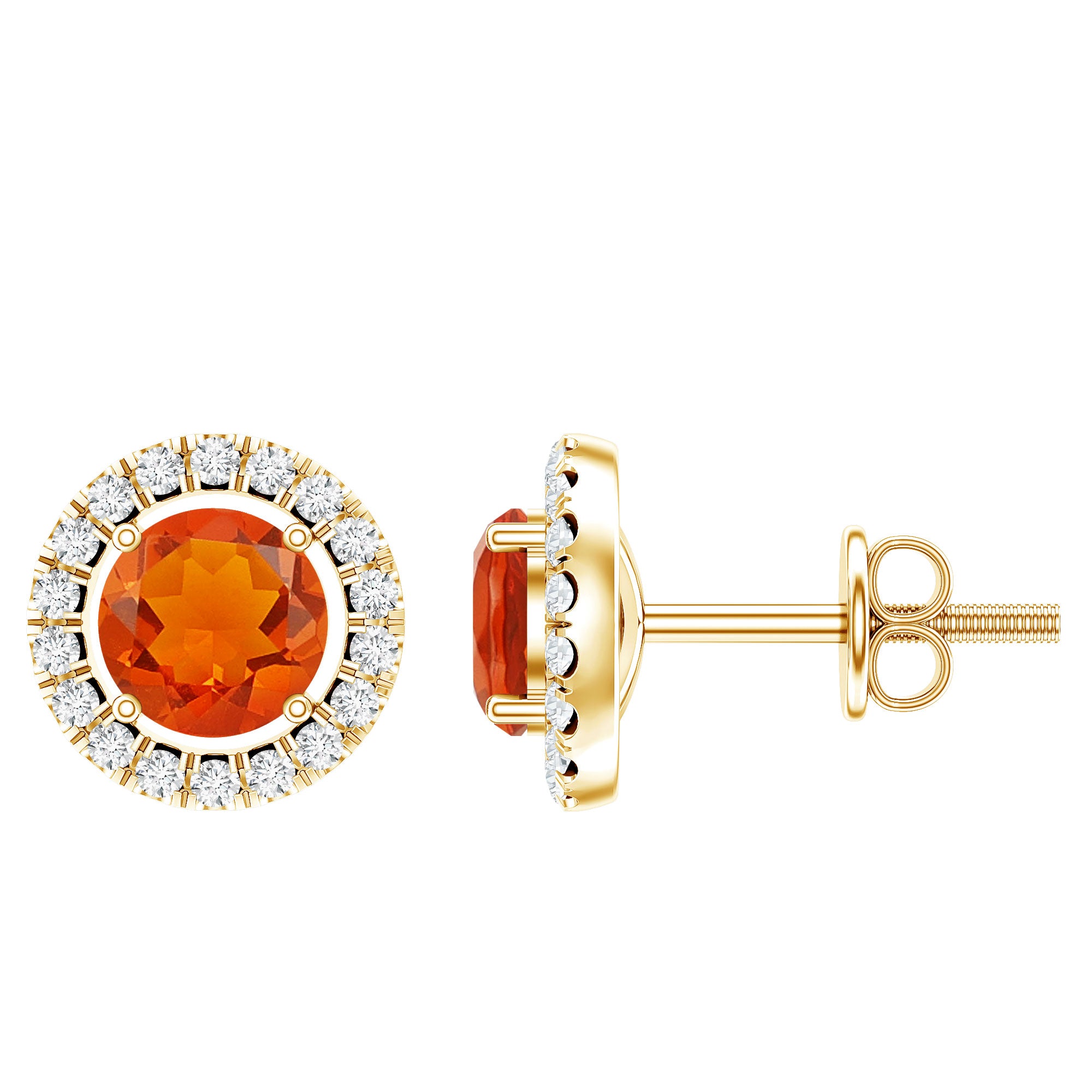 Natural Orange Fire Opal Stud Earrings With Diamonds AAA - Rosec Jewels