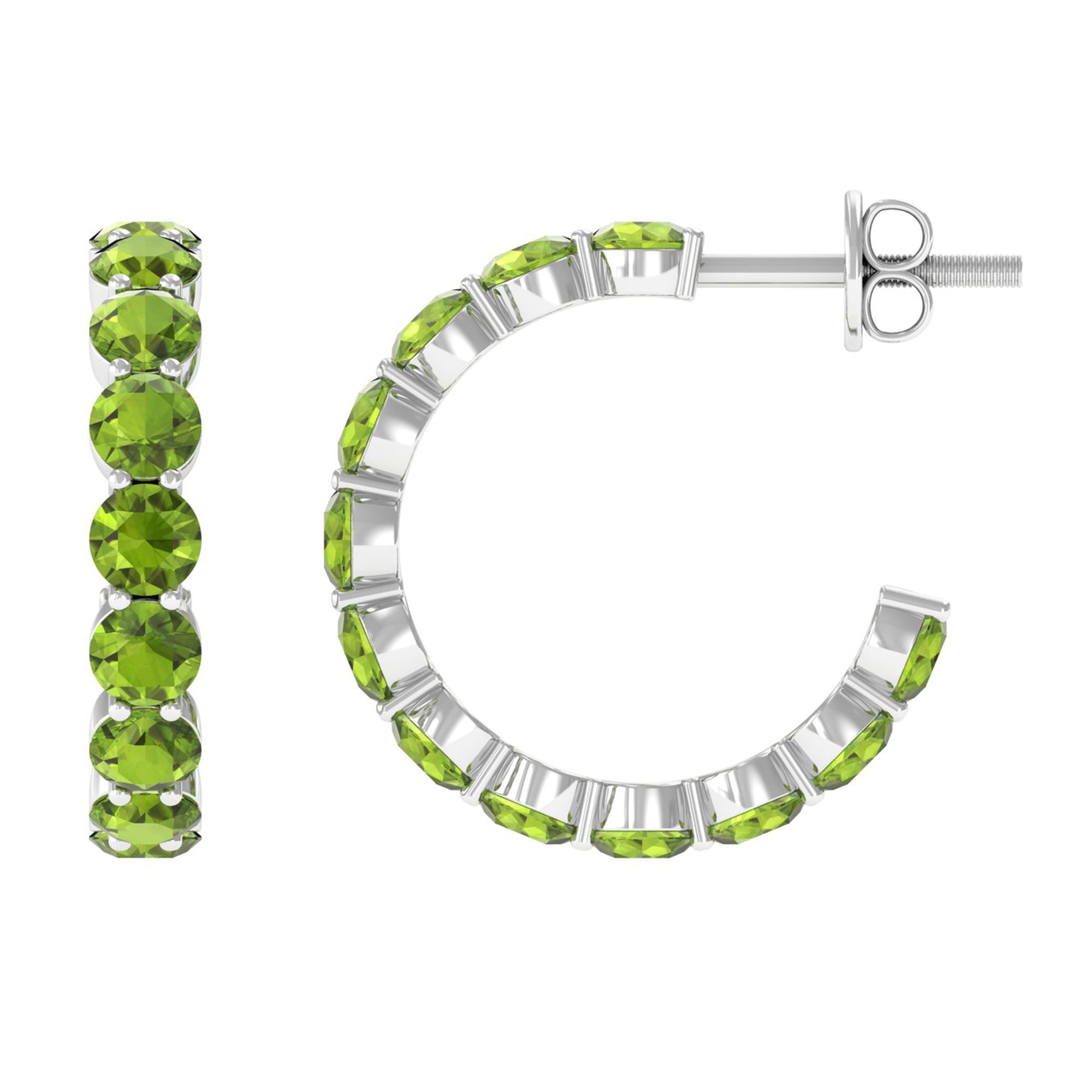 Natural 3.84 Carat Round Shape Peridot Hoop Earrings For Women