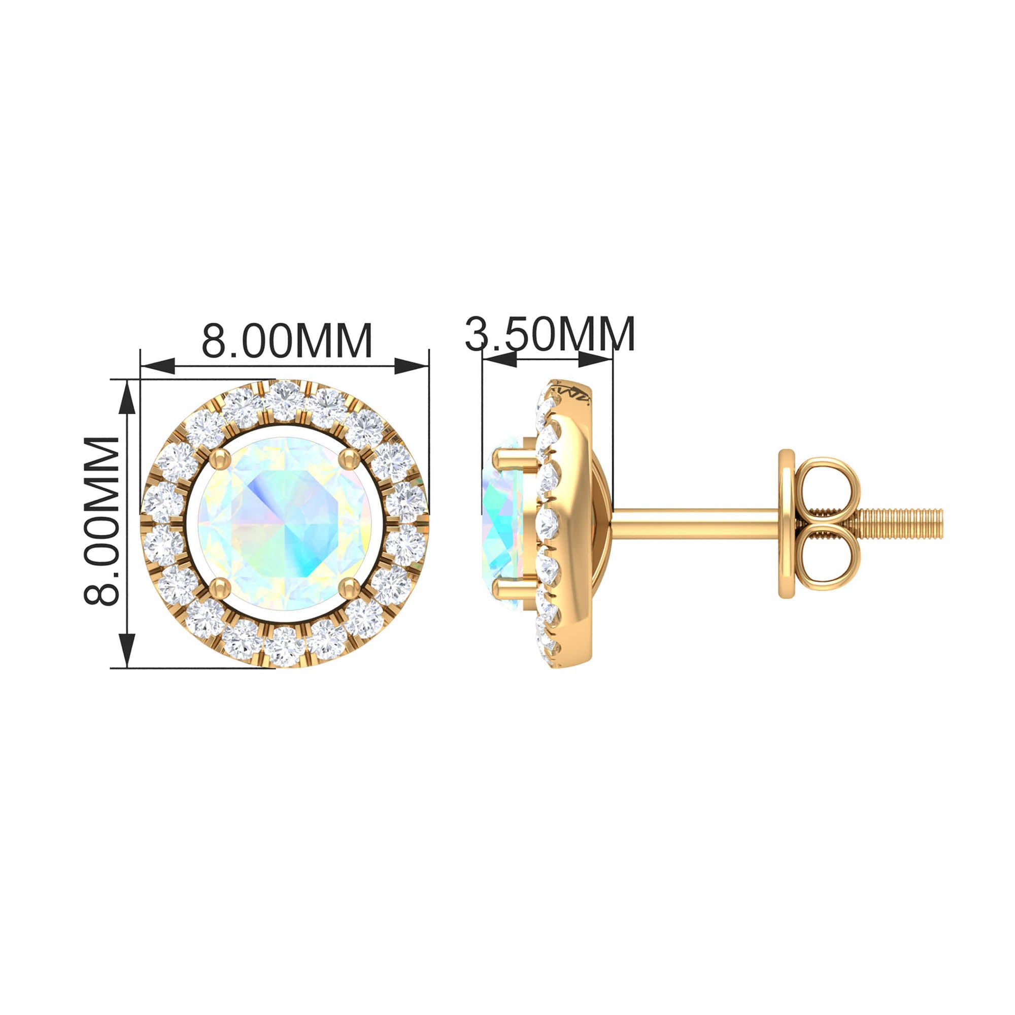Round Ethiopian Opal and Diamond Halo Stud Earrings AAA - Rosec Jewels