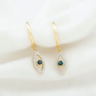 London Blue Topaz and Diamond Evil Eye Hoop Drop Earrings London Blue Topaz - ( AAA ) - Quality - Rosec Jewels