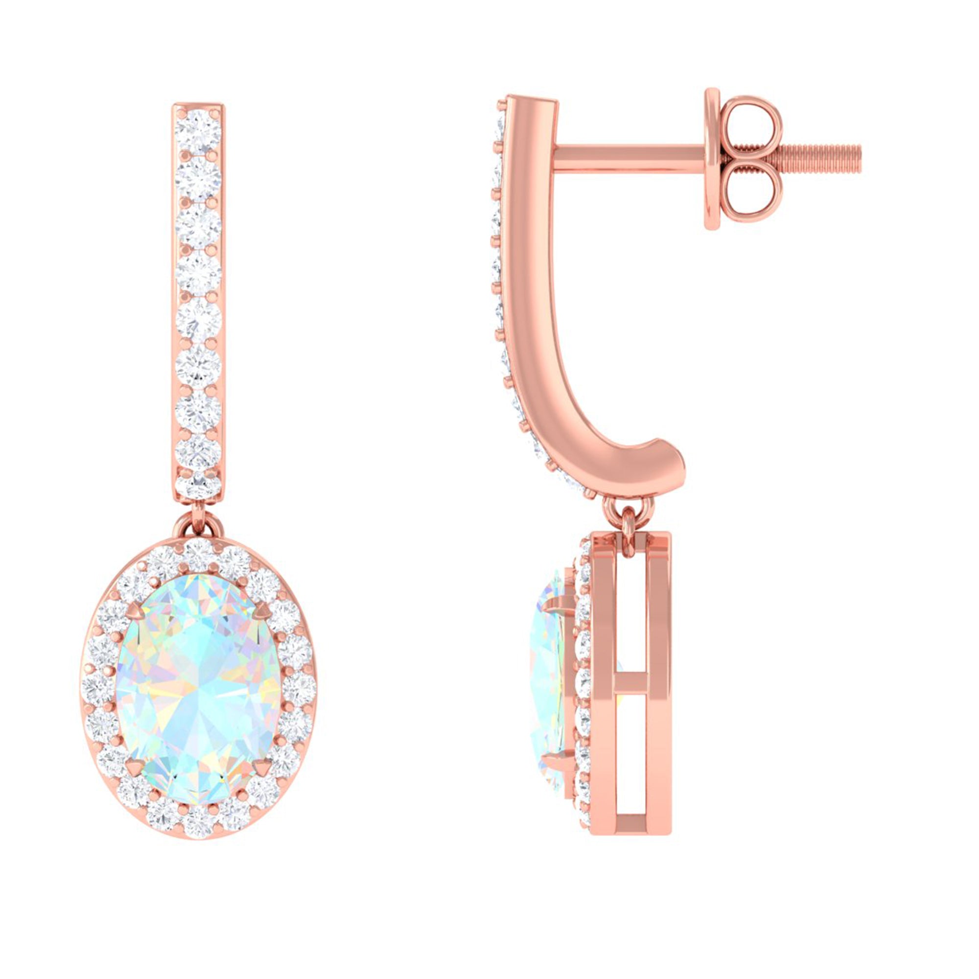 Natural Ethiopian Opal Hoop Drop Earrings with Diamond AAA - Rosec Jewels