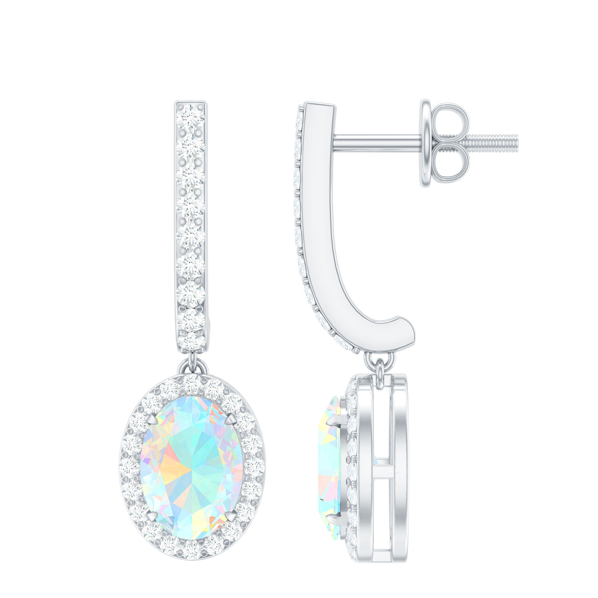 Natural Ethiopian Opal Hoop Drop Earrings with Diamond AAA - Rosec Jewels