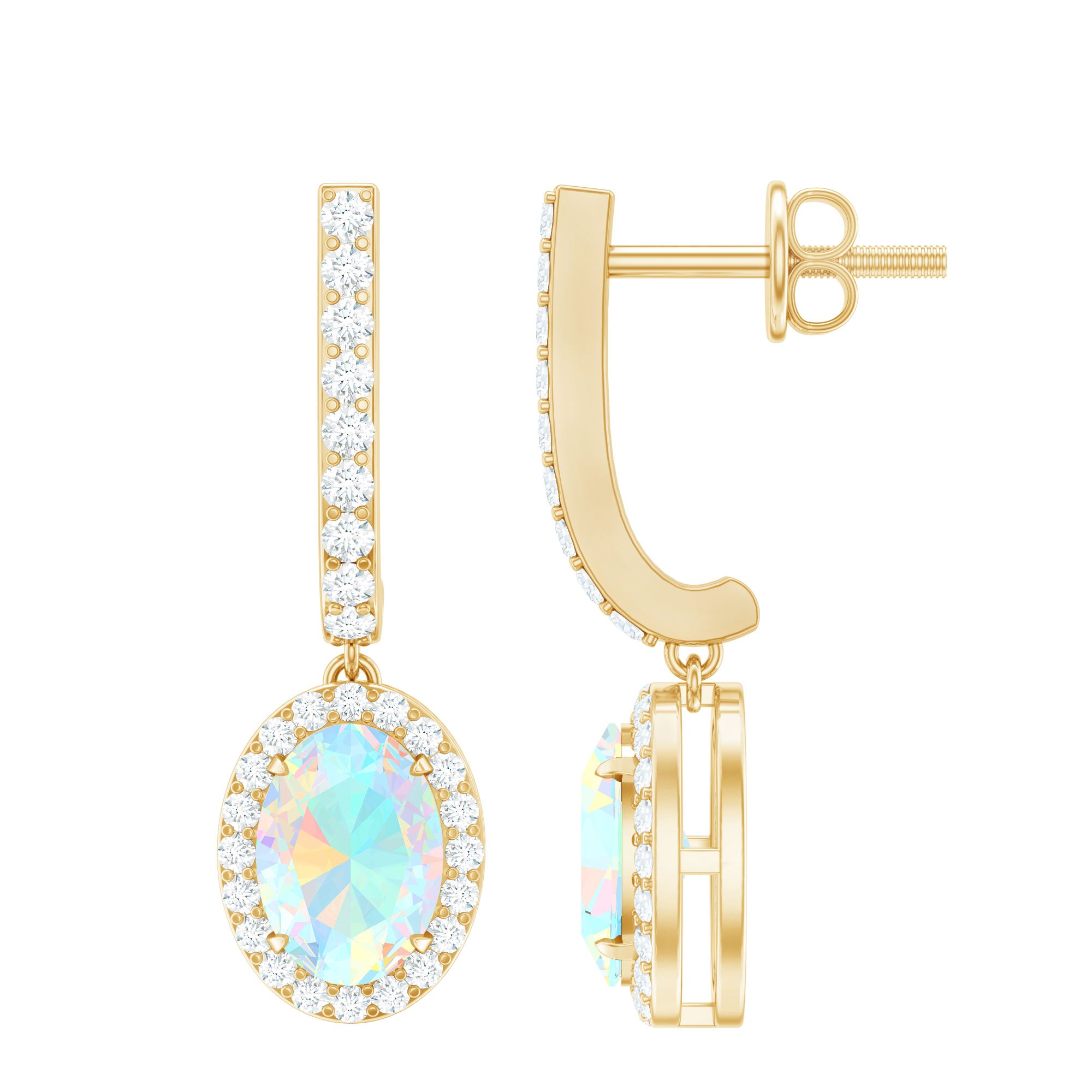 Natural Ethiopian Opal Hoop Drop Earrings with Diamond AAA - Rosec Jewels