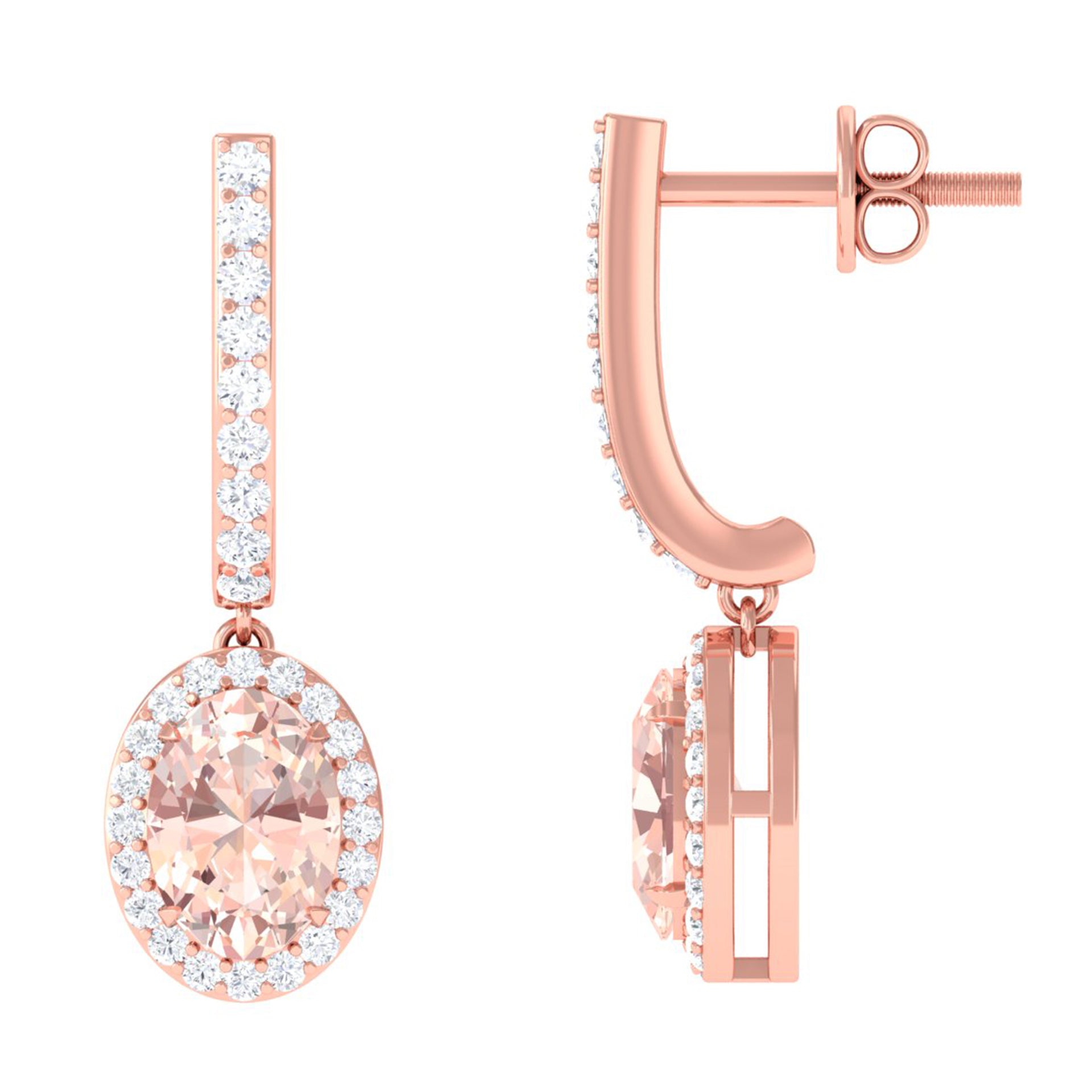 2 CT Oval Morganite and Diamond Hoop Drop Earrings Morganite - ( AAA ) - Quality - Rosec Jewels