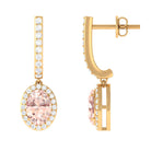 2 CT Oval Morganite and Diamond Hoop Drop Earrings Morganite - ( AAA ) - Quality - Rosec Jewels
