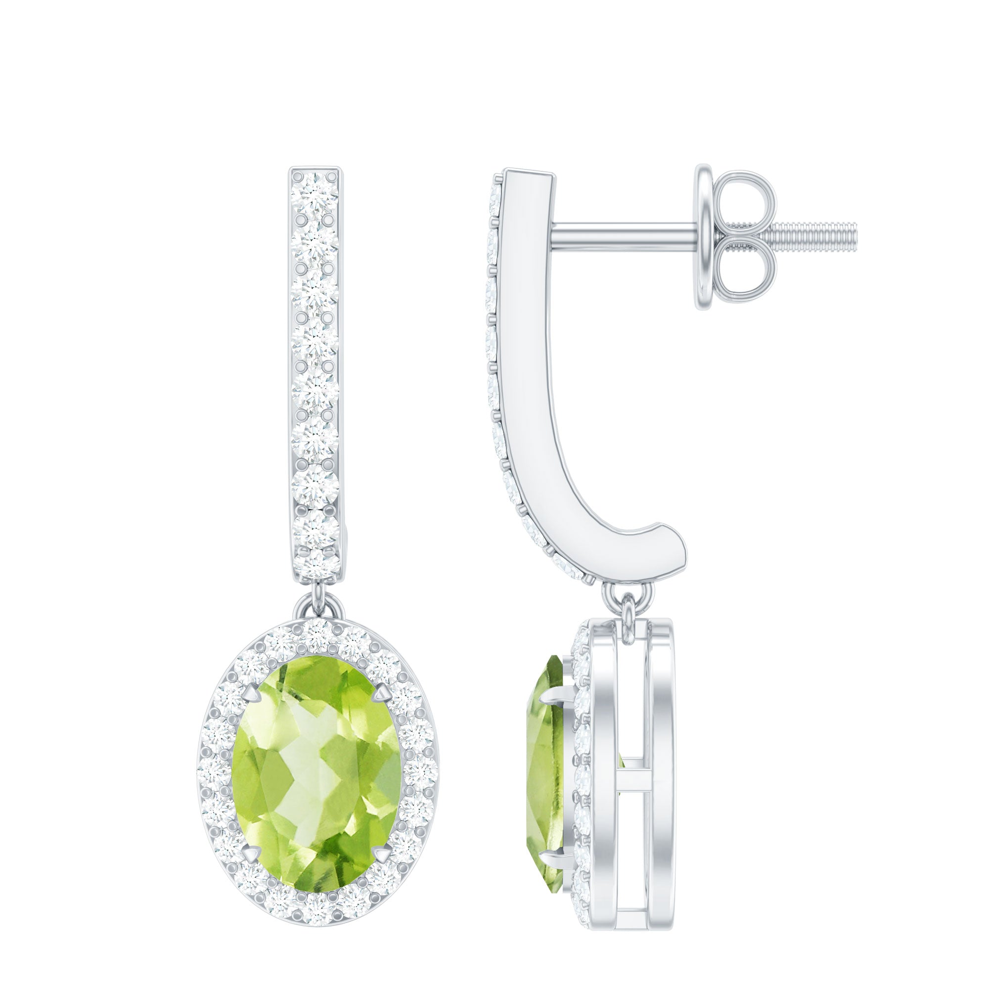 2 CT Claw Set Peridot and Moissanite Drop Hoop Earrings