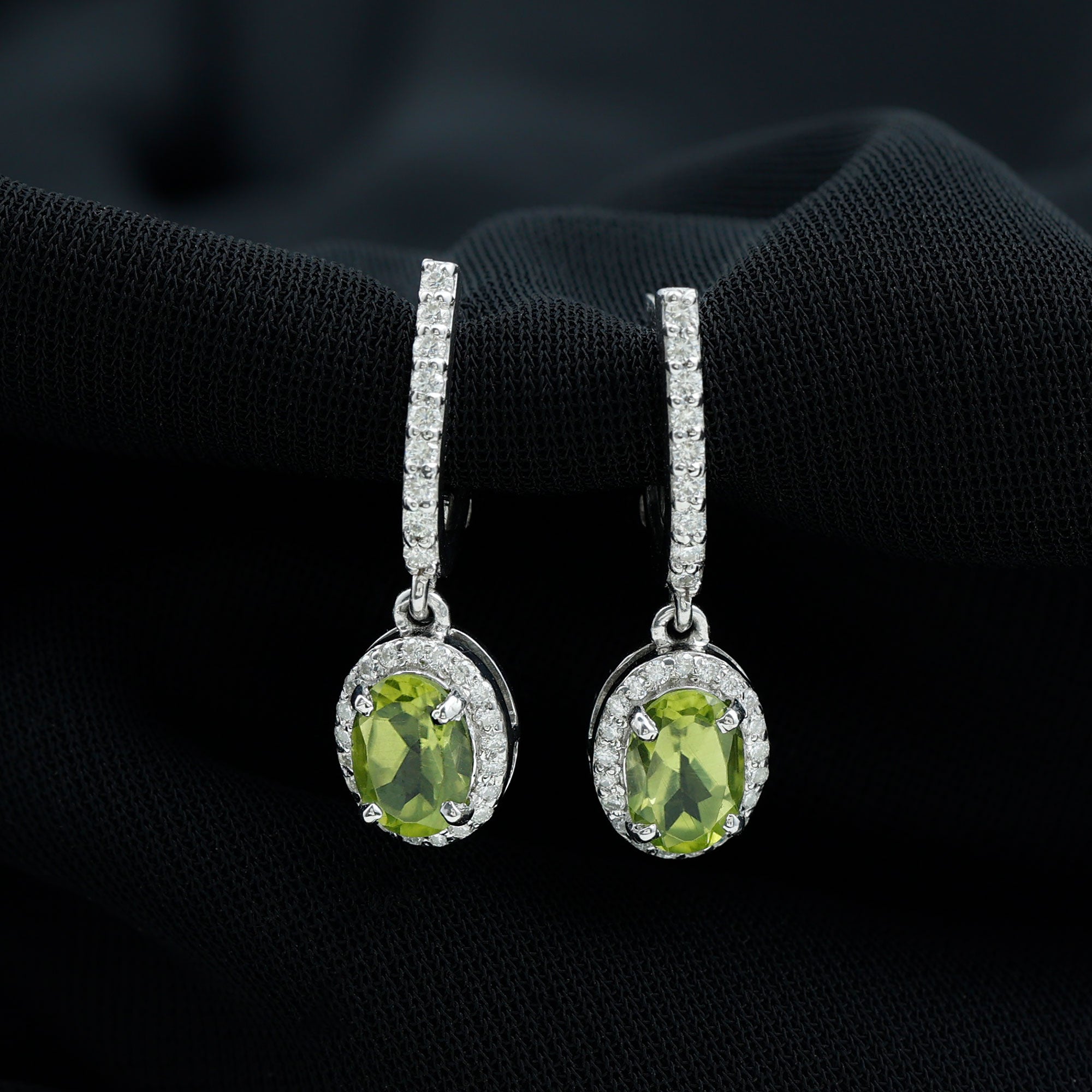 2.2 Carat Claw Set Peridot and Moissanite Drop Hoop Earrings AAA - Rosec Jewels
