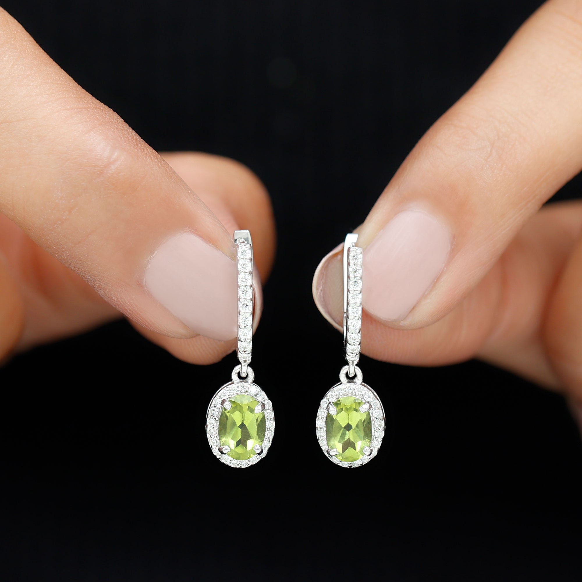 2.2 Carat Claw Set Peridot and Moissanite Drop Hoop Earrings AAA - Rosec Jewels