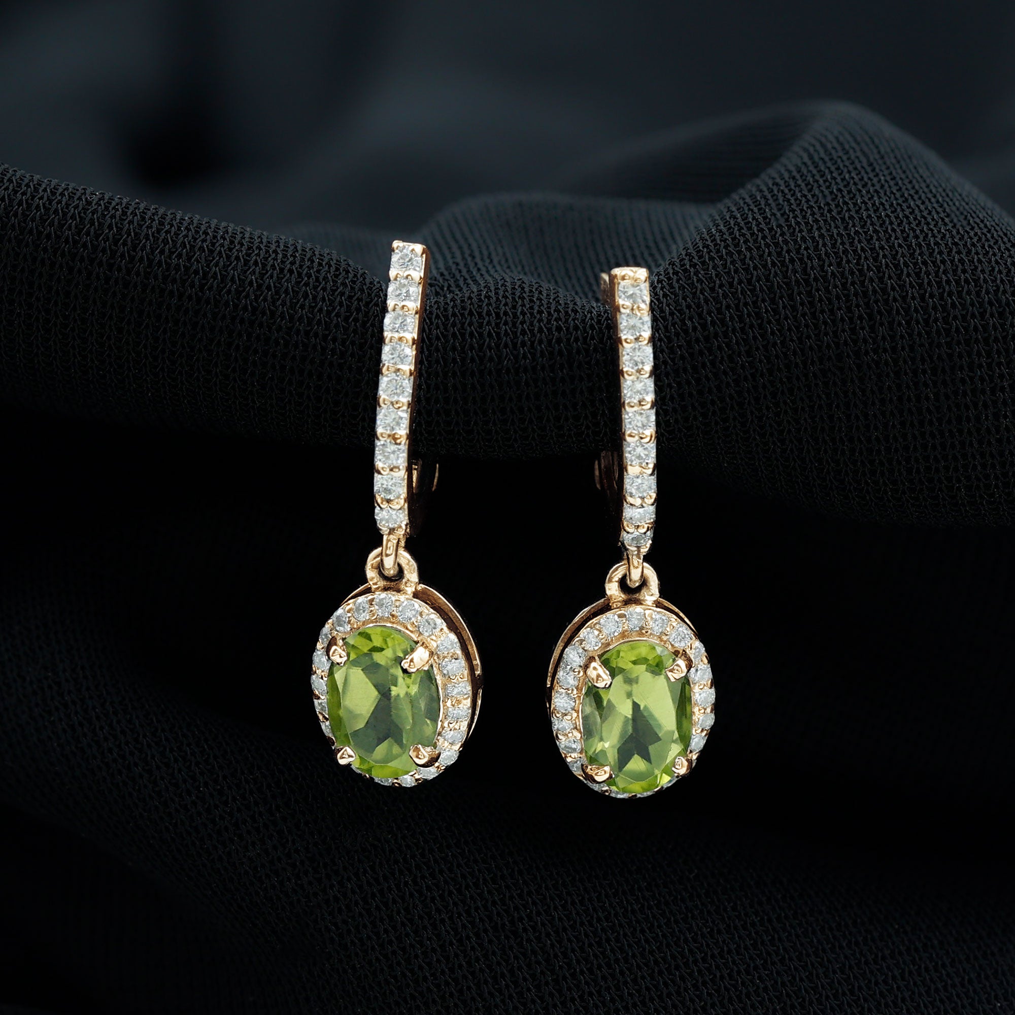 2.2 Carat Claw Set Peridot and Moissanite Drop Hoop Earrings AAA - Rosec Jewels