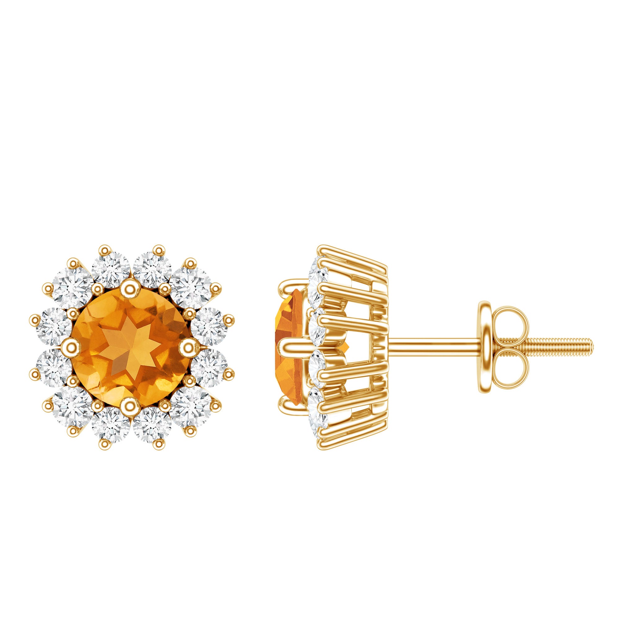 Genuine Citrine Diamond Earrings with Screw Back AAA - Rosec Jewels
