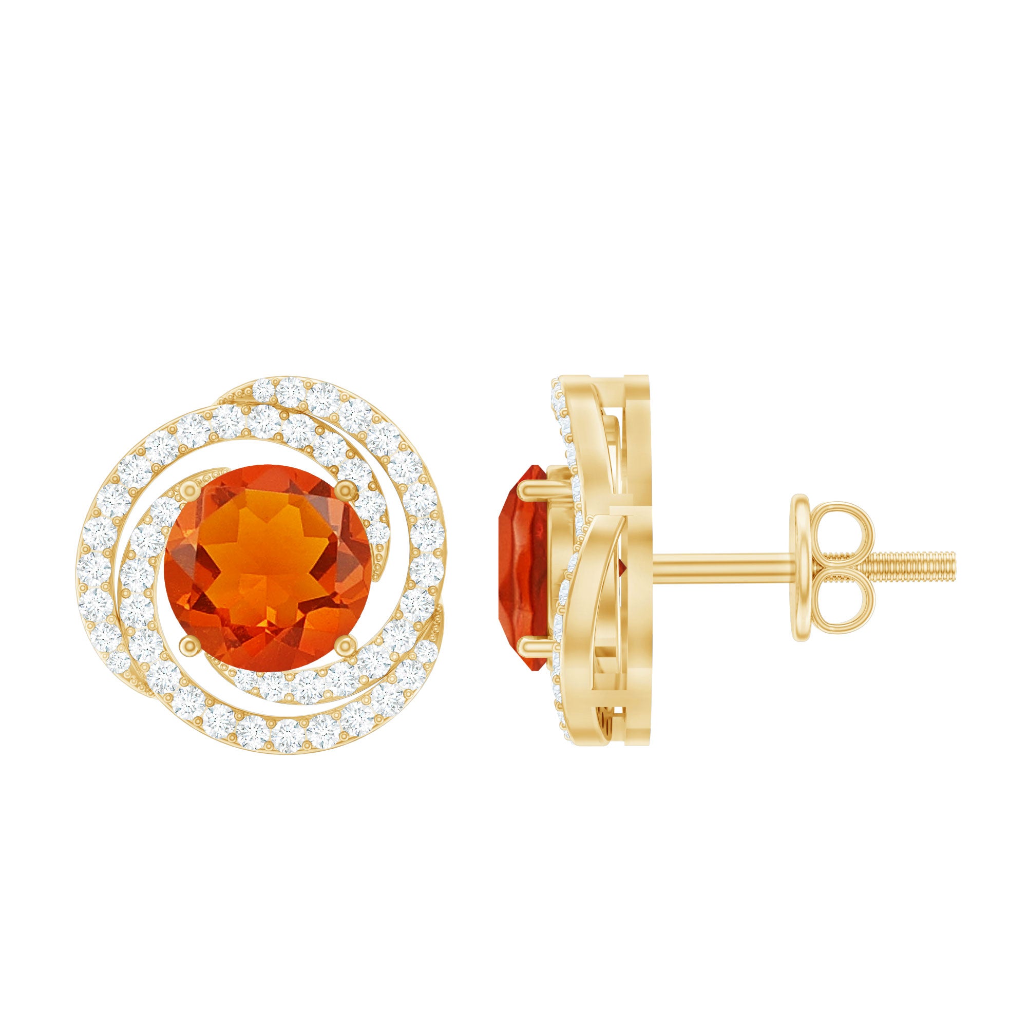 Real Fire Opal and Diamond Big Stud Earrings AAA - Rosec Jewels
