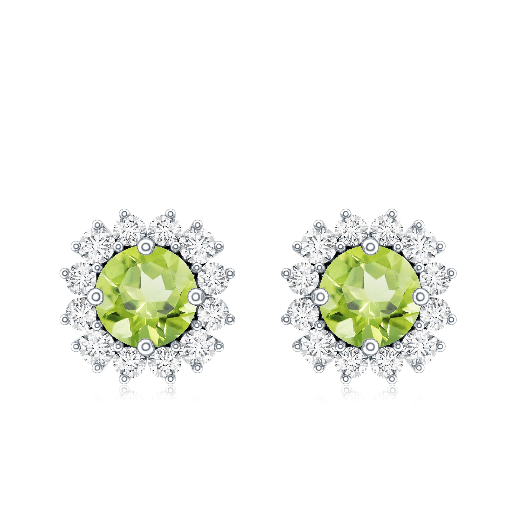 Natural 1 Carat Peridot Earrings with Diamond Halo for Women AAA - Rosec Jewels