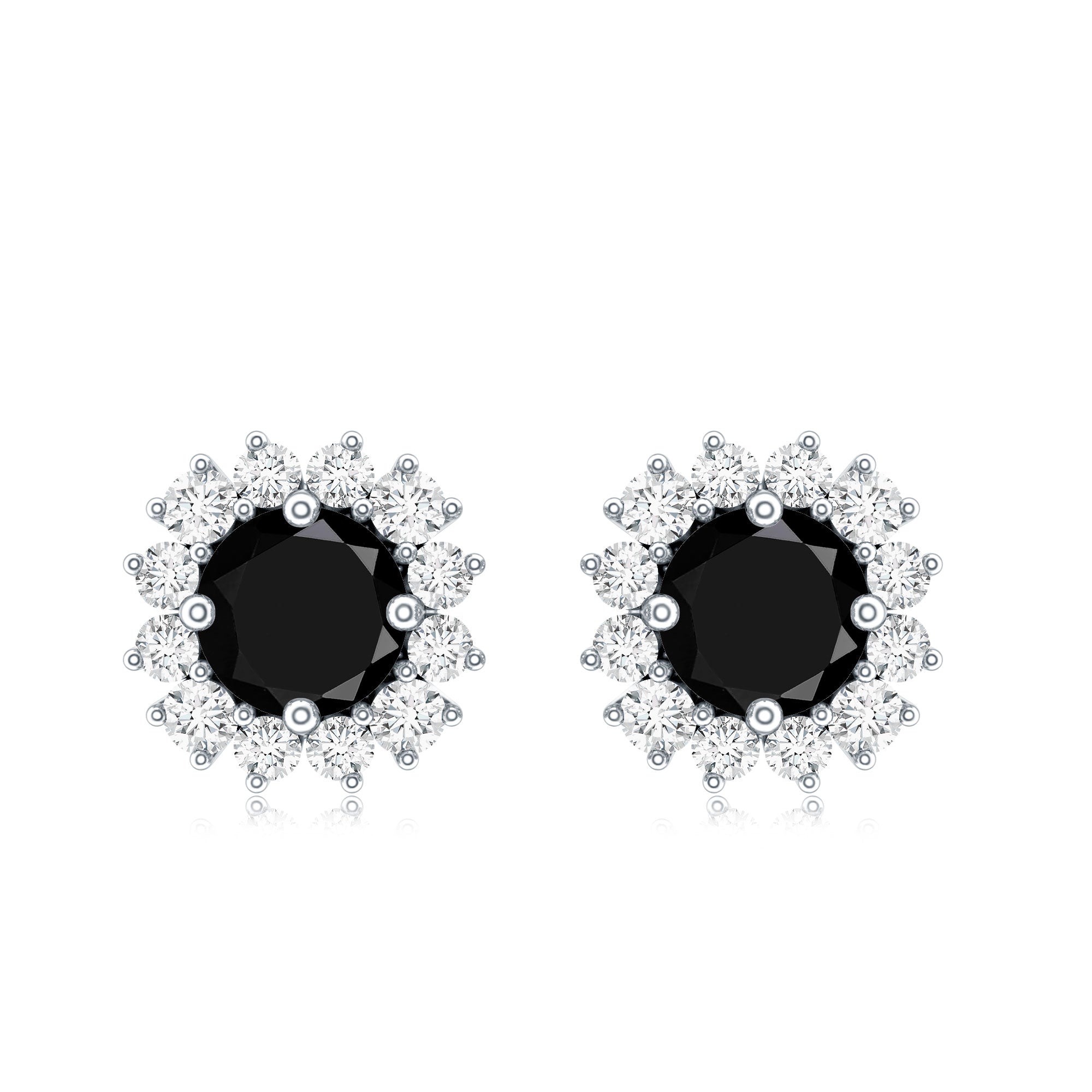 Natural Black Spinel Diamond Stud Earrings with Screw Back AAA - Rosec Jewels