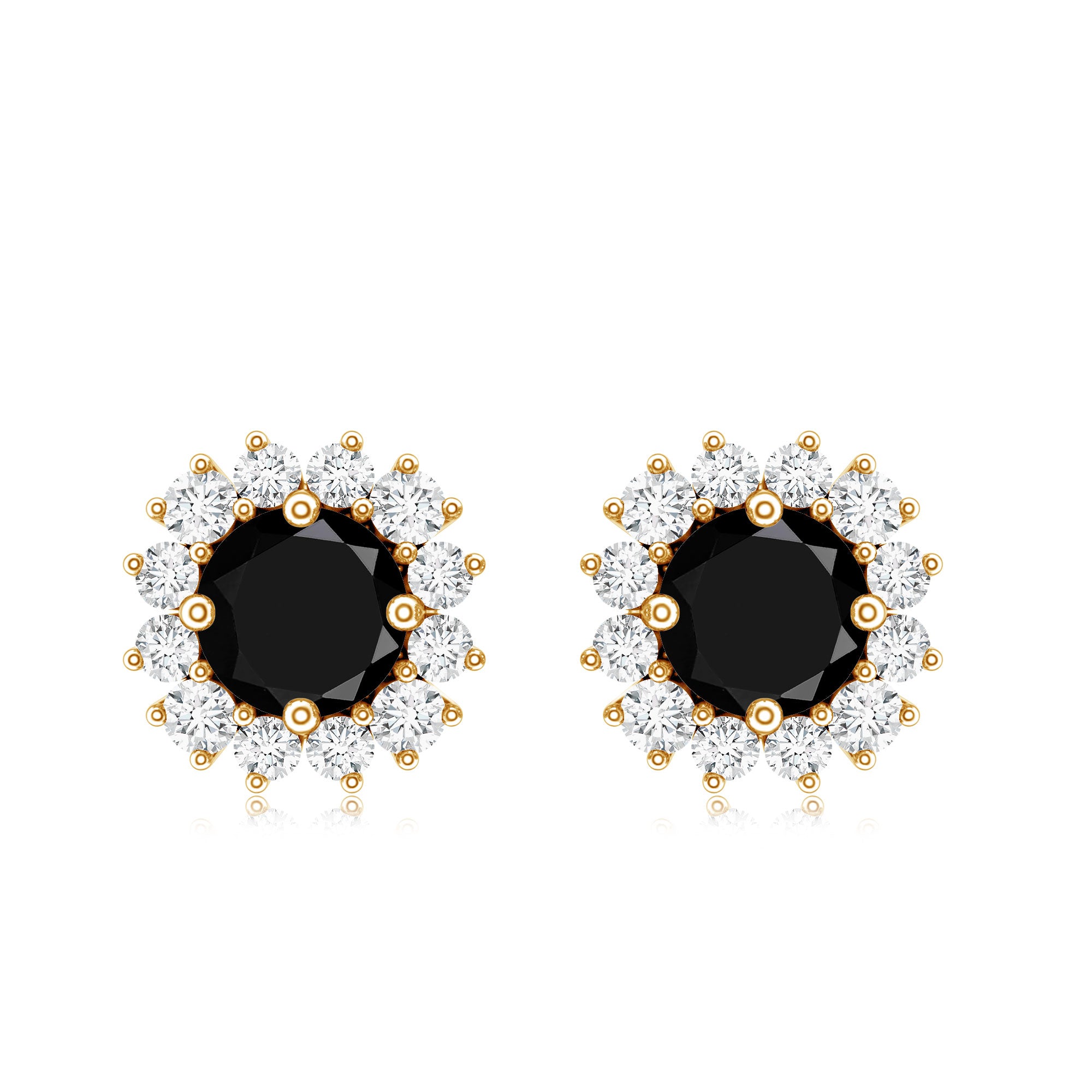 Natural Black Spinel Diamond Stud Earrings with Screw Back AAA - Rosec Jewels