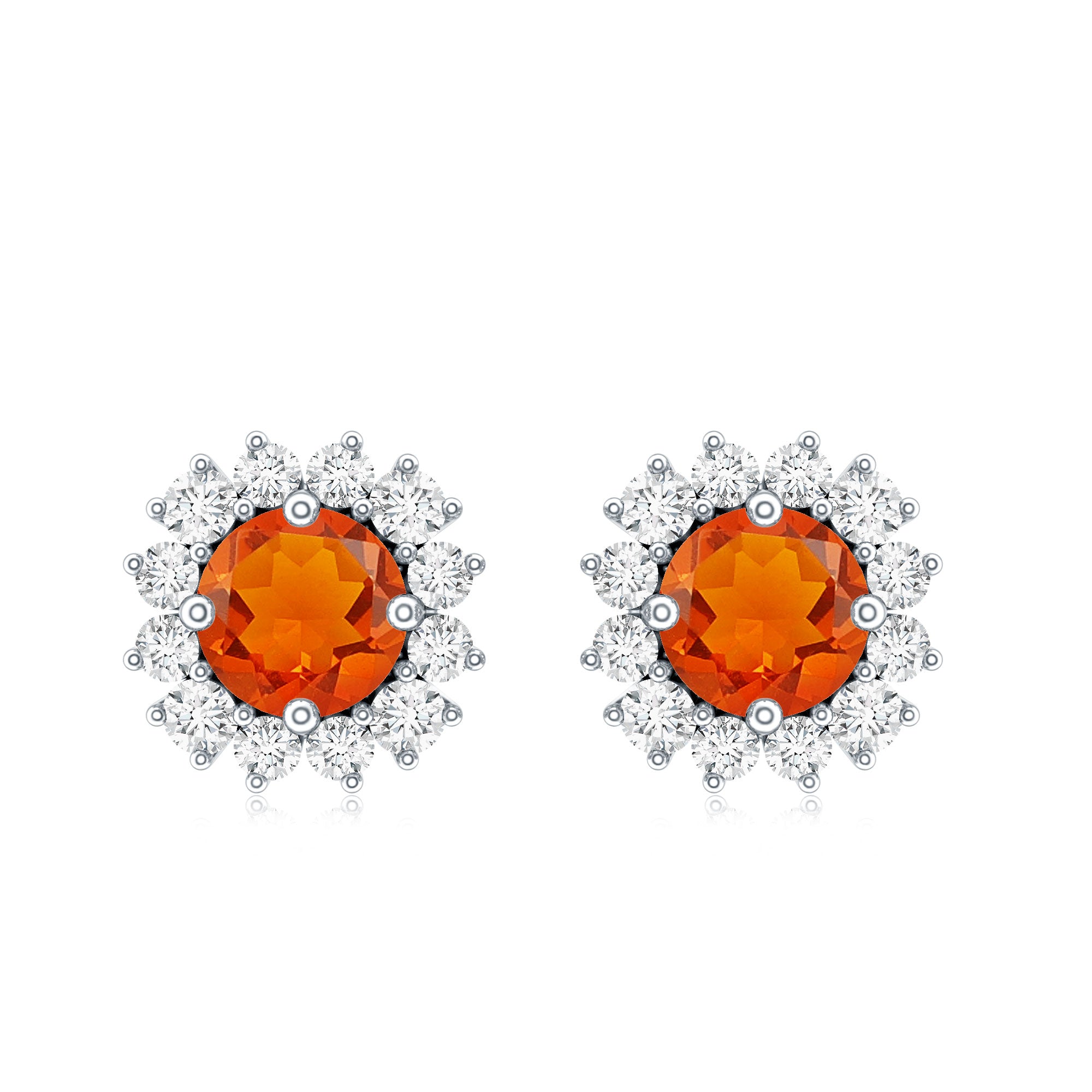 Natural Fire Opal Stud Earrings with Diamond Halo AAA - Rosec Jewels