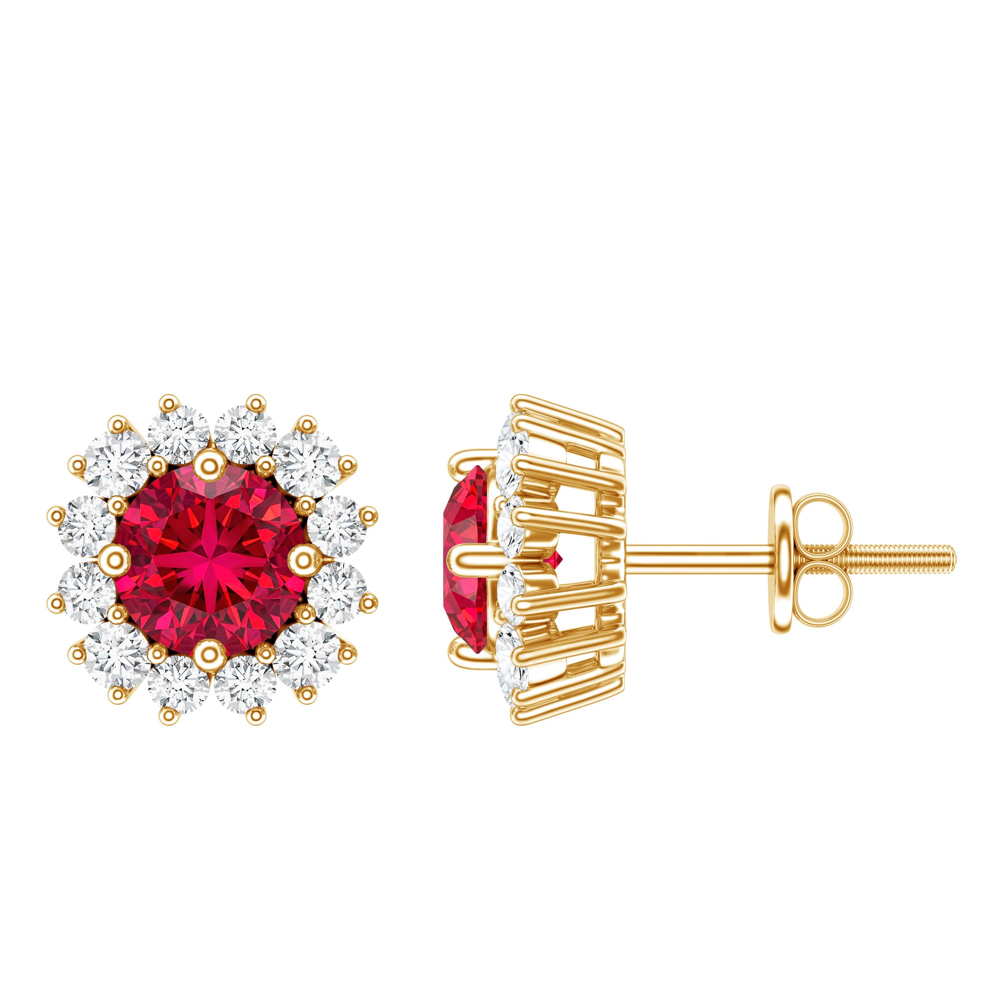 Lab Created Ruby and Diamond Everyday Stud Earrings for Women AAAA - Rosec Jewels