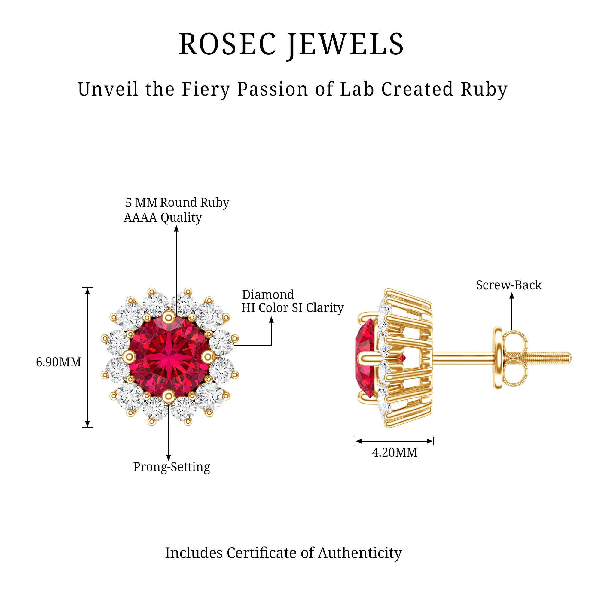 Lab Created Ruby and Diamond Everyday Stud Earrings for Women AAAA - Rosec Jewels