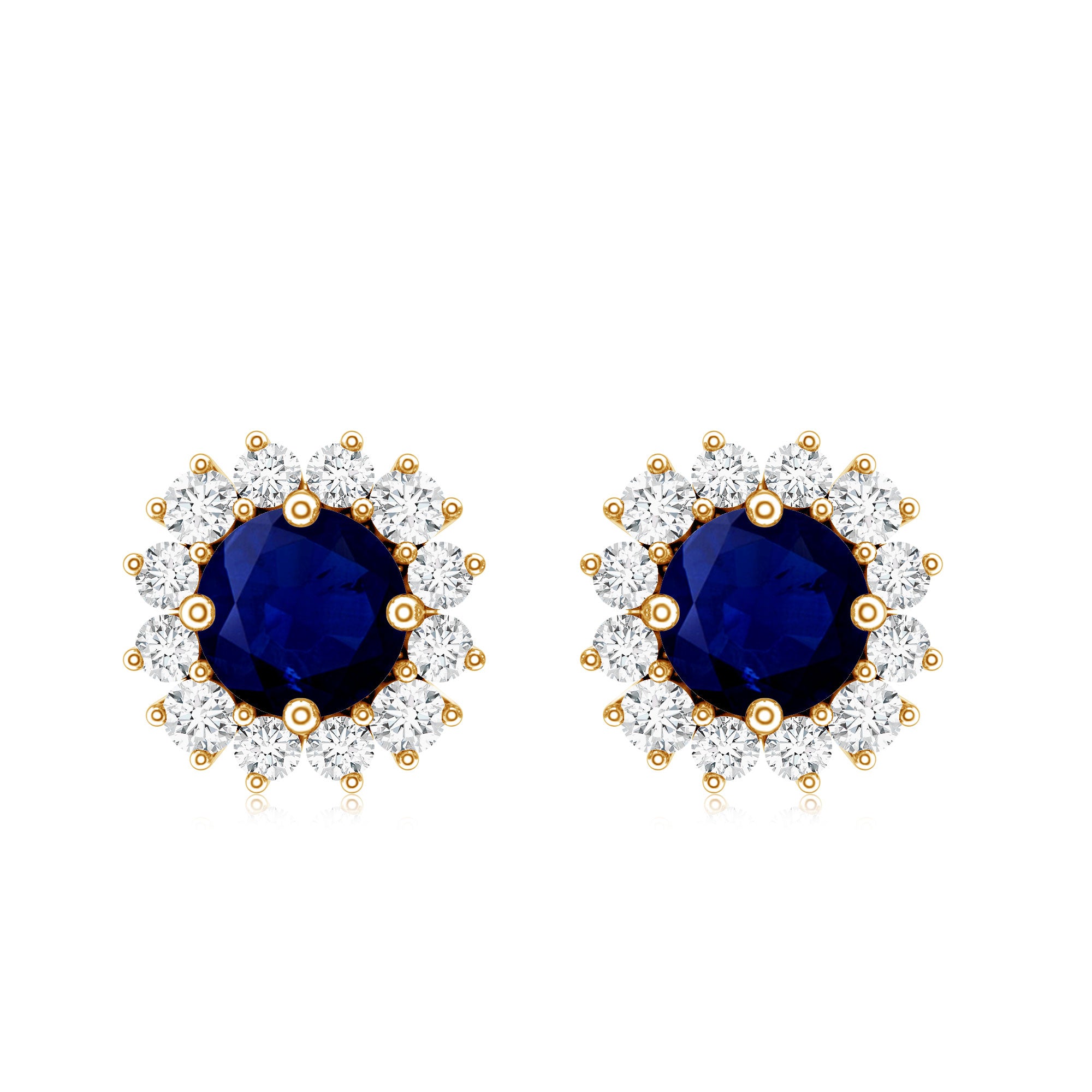 Genuine Blue Sapphire Diamond Earrings with Screw Back AAA - Rosec Jewels