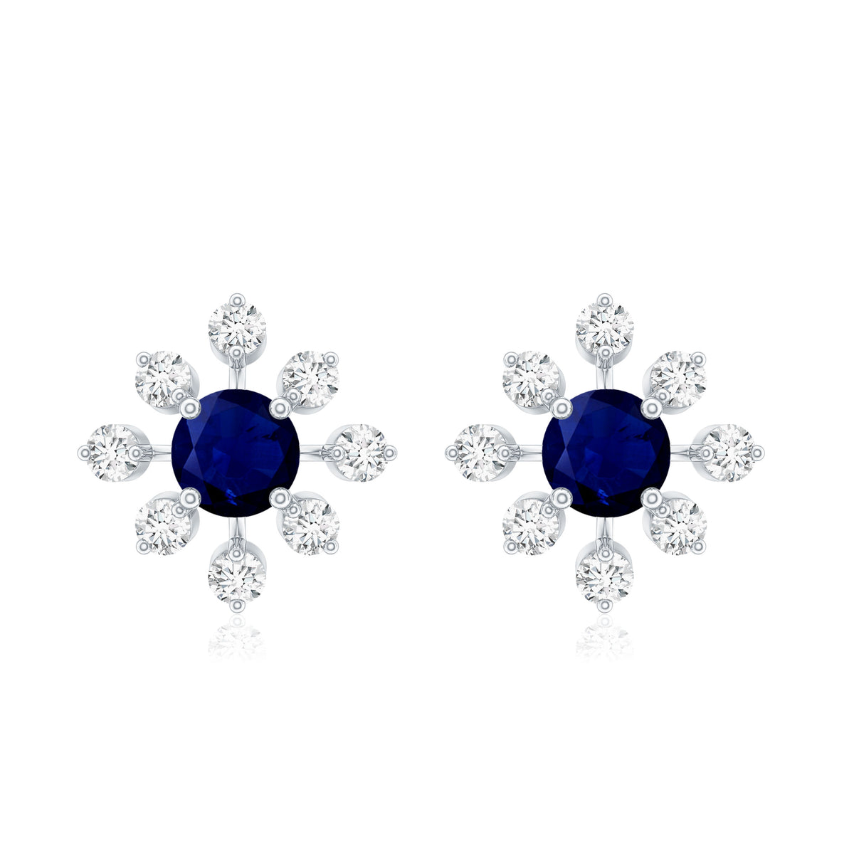 Real Blue Sapphire Snowflake Earrings with Diamond AAA - Rosec Jewels
