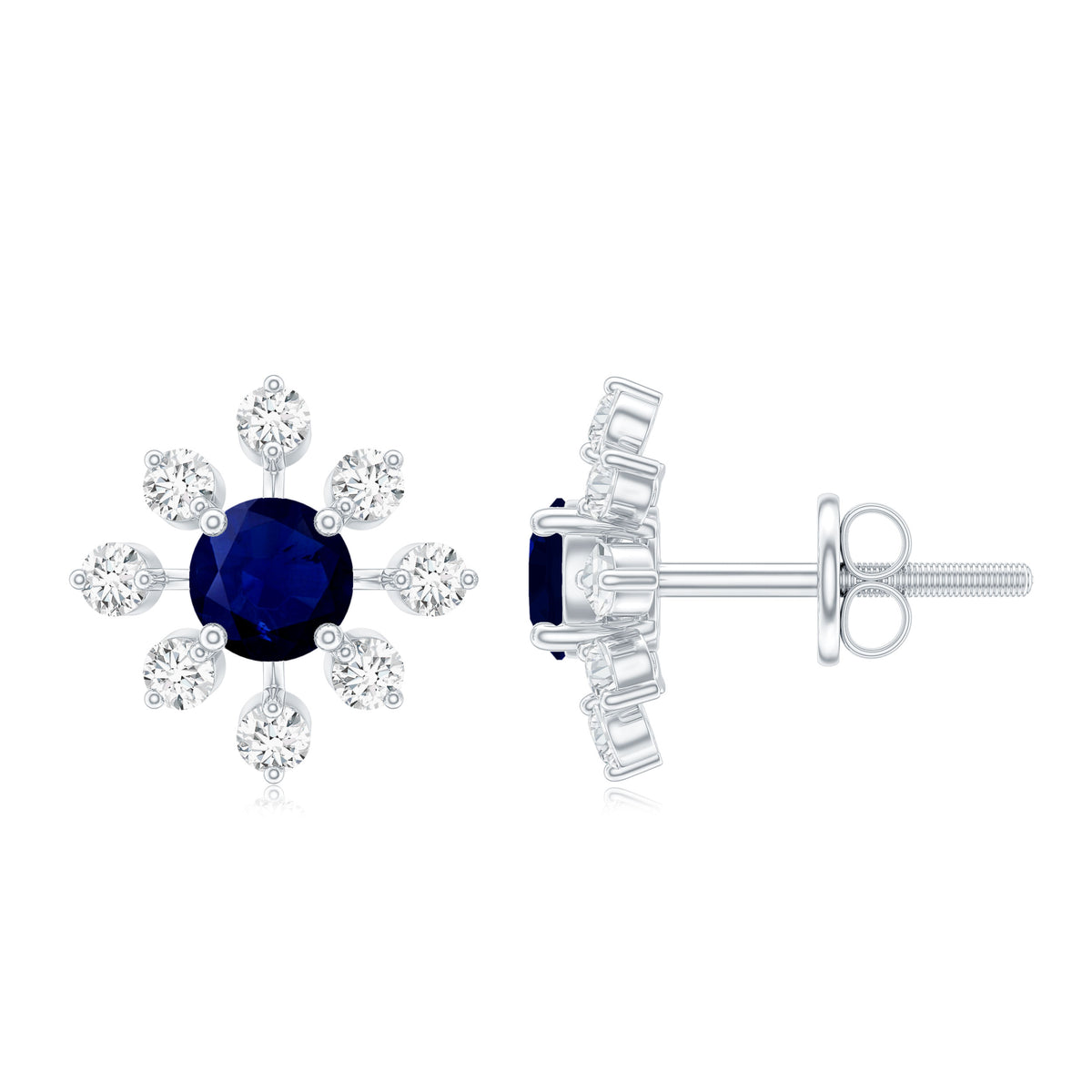 Real Blue Sapphire Snowflake Earrings with Diamond AAA - Rosec Jewels