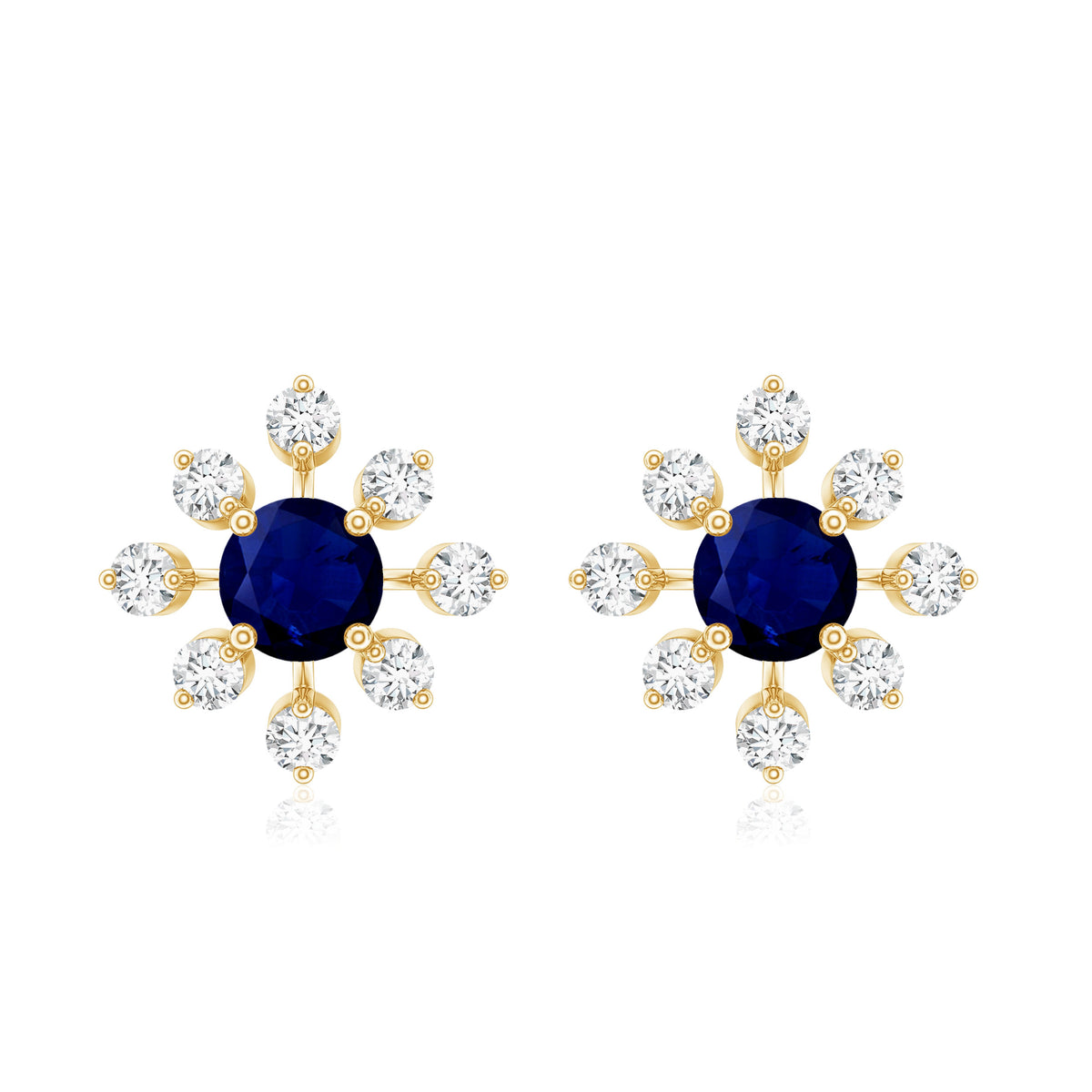 Real Blue Sapphire Snowflake Earrings with Diamond AAA - Rosec Jewels