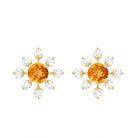 1.5 CT Yellow Citrine and Moissanite Flower Stud Earrings in Gold Citrine - ( AAA ) - Quality - Rosec Jewels