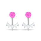 Real Pink Sapphire and Moissanite Jacket Earrings Pink Sapphire - ( AAA ) - Quality - Rosec Jewels