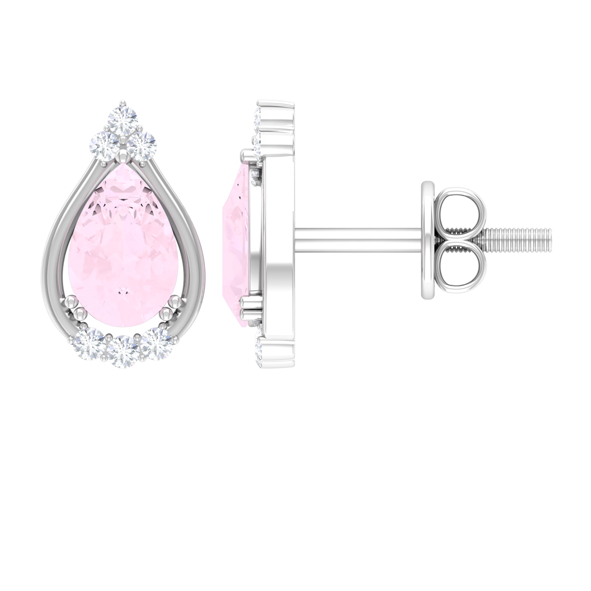 1.25 CT Pear Cut Rose Quartz Teardrop Stud Earrings with Diamond Accent