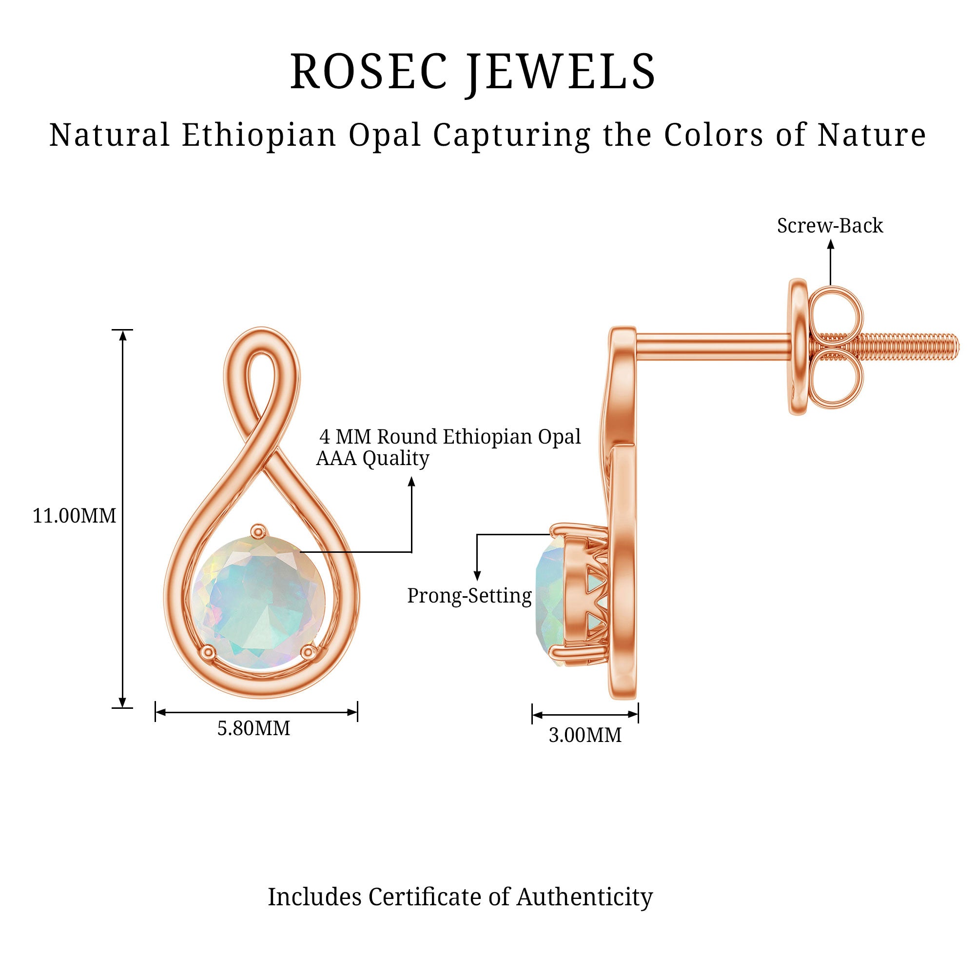 Genuine Ethiopian Opal Infinity Stud Earrings with Certificate AAA - Rosec Jewels