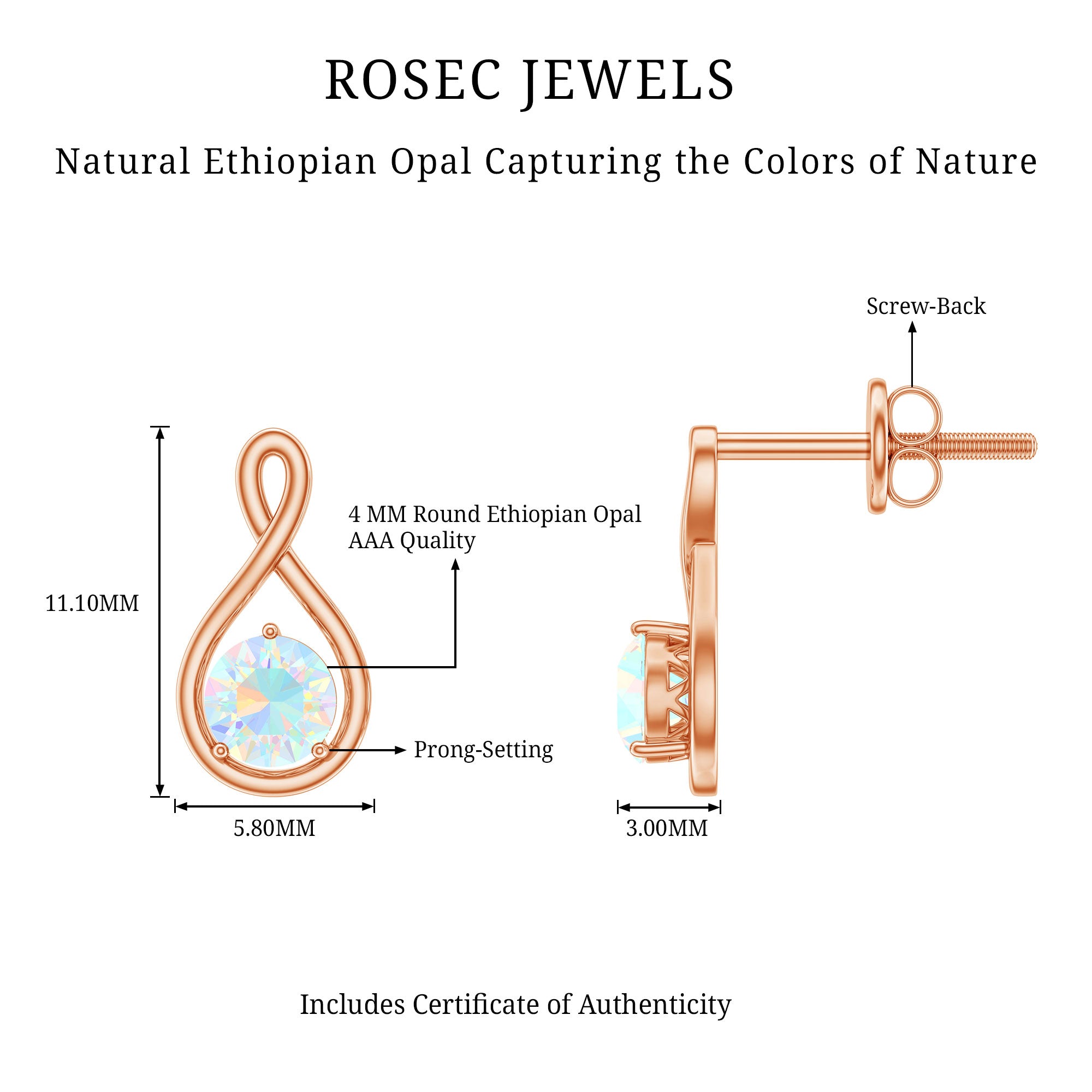 Genuine Ethiopian Opal Infinity Stud Earrings with Certificate AAA - Rosec Jewels