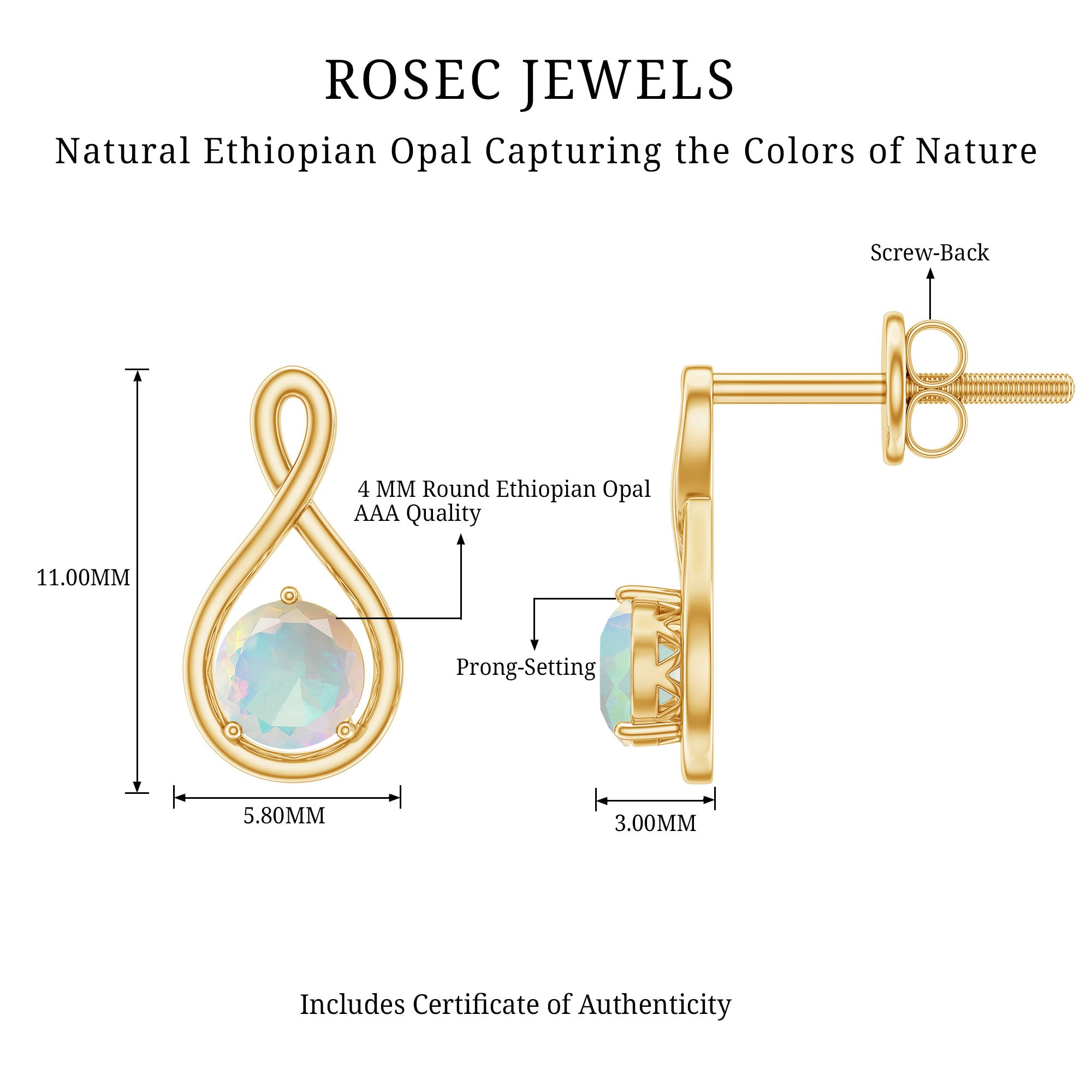 Genuine Ethiopian Opal Infinity Stud Earrings with Certificate AAA - Rosec Jewels