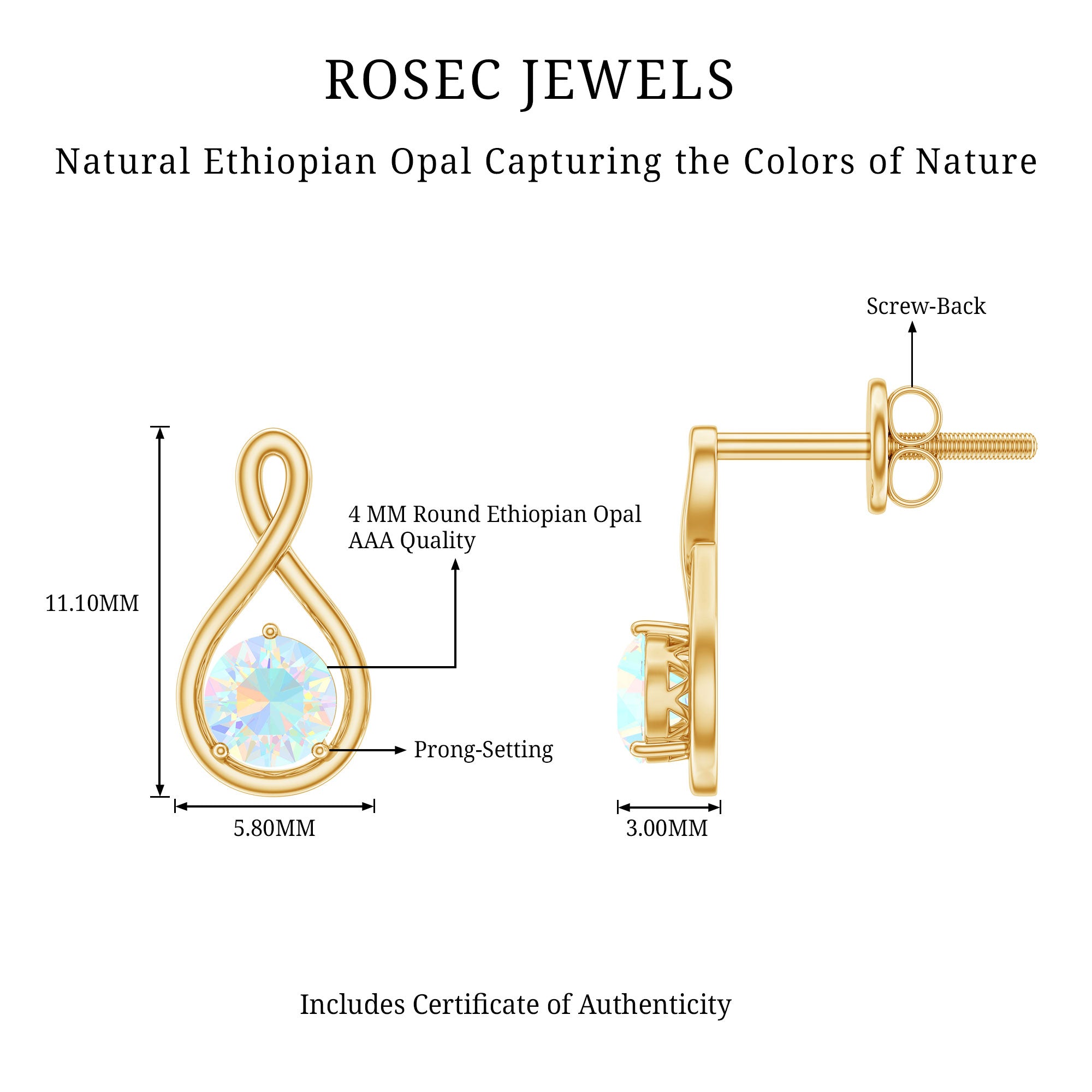Genuine Ethiopian Opal Infinity Stud Earrings with Certificate AAA - Rosec Jewels