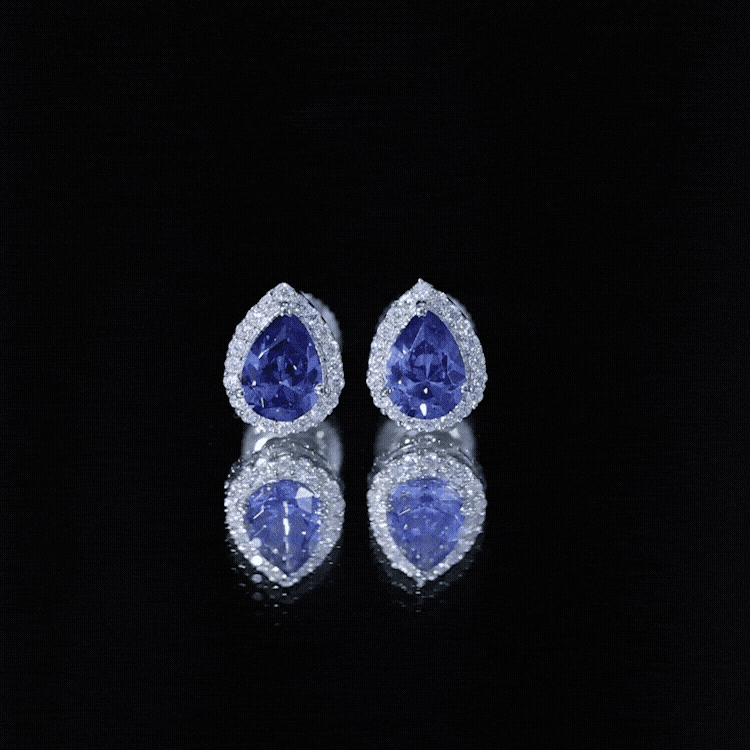 Lab Grown Blue Sapphire Teardrop Stud Earrings With Diamond Halo AAAA - Rosec Jewels